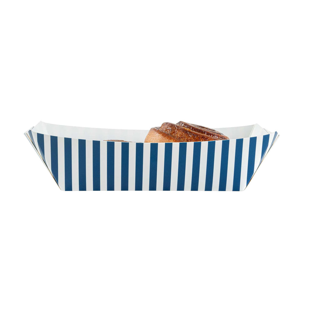 Bio Tek 2 lb Blue and White Stripe Paper #200 Food Tray / Boat - 6 1/2" x 3 3/4" x 2 1/4" - 50 count box