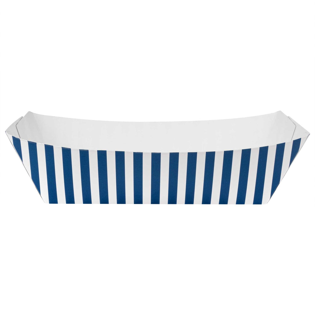 Bio Tek 2 lb Blue and White Stripe Paper #200 Food Tray / Boat - 6 1/2" x 3 3/4" x 2 1/4" - 50 count box