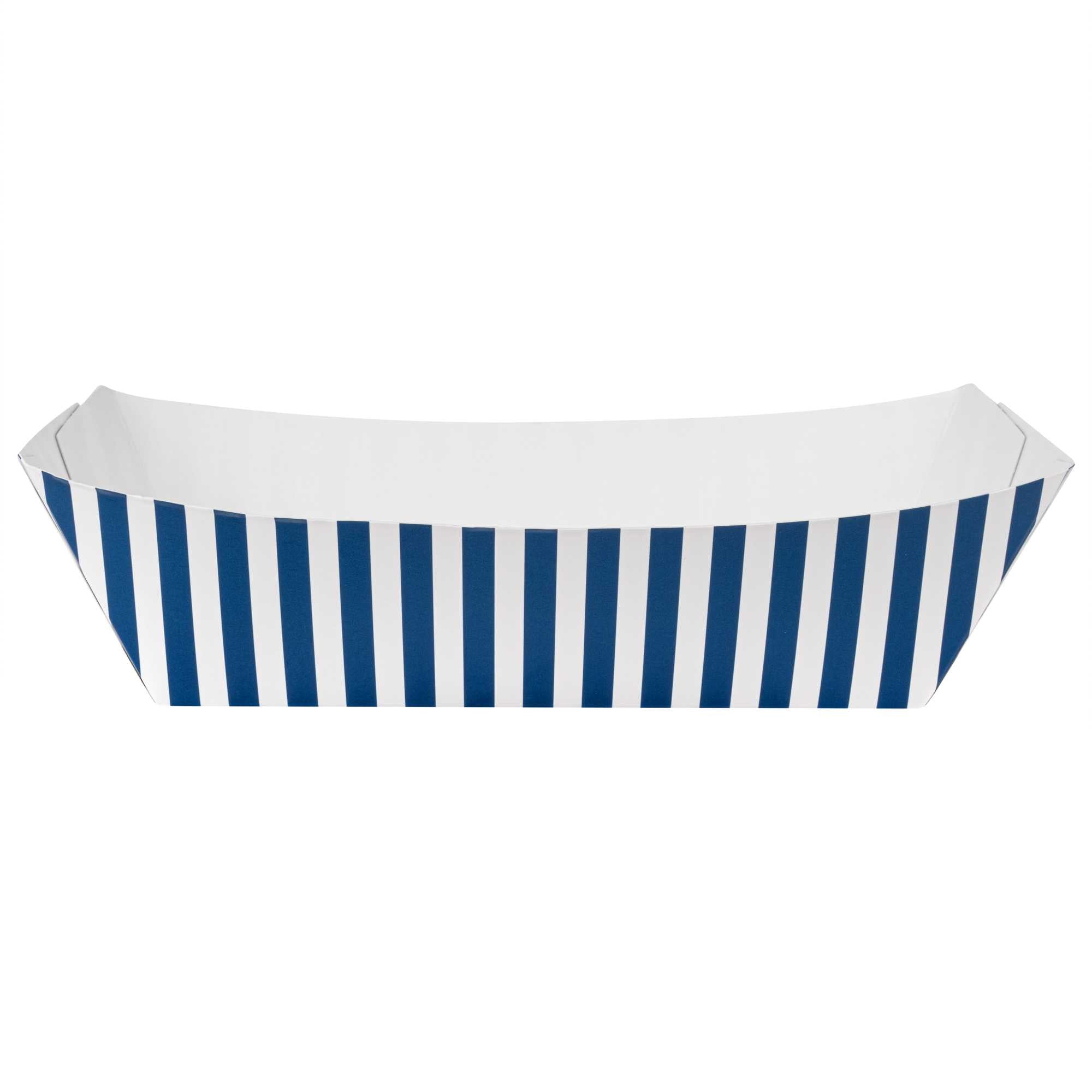 Bio Tek 2 lb Blue and White Stripe Paper #200 Food Tray / Boat - 6 1/2" x 3 3/4" x 2 1/4" - 50 count box