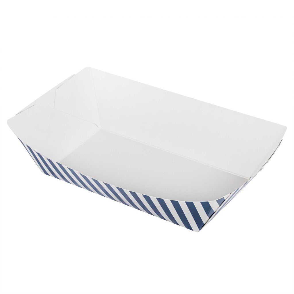 Bio Tek 2 lb Blue and White Stripe Paper #200 Food Tray / Boat - 6 1/2" x 3 3/4" x 2 1/4" - 50 count box
