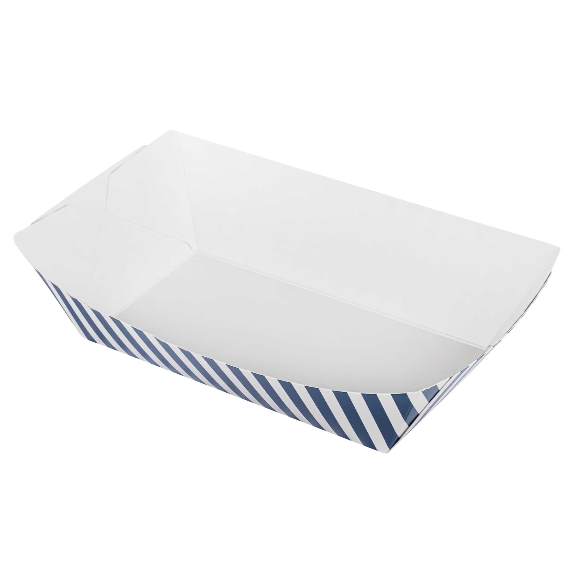 Bio Tek 2 lb Blue and White Stripe Paper #200 Food Tray / Boat - 6 1/2" x 3 3/4" x 2 1/4" - 50 count box