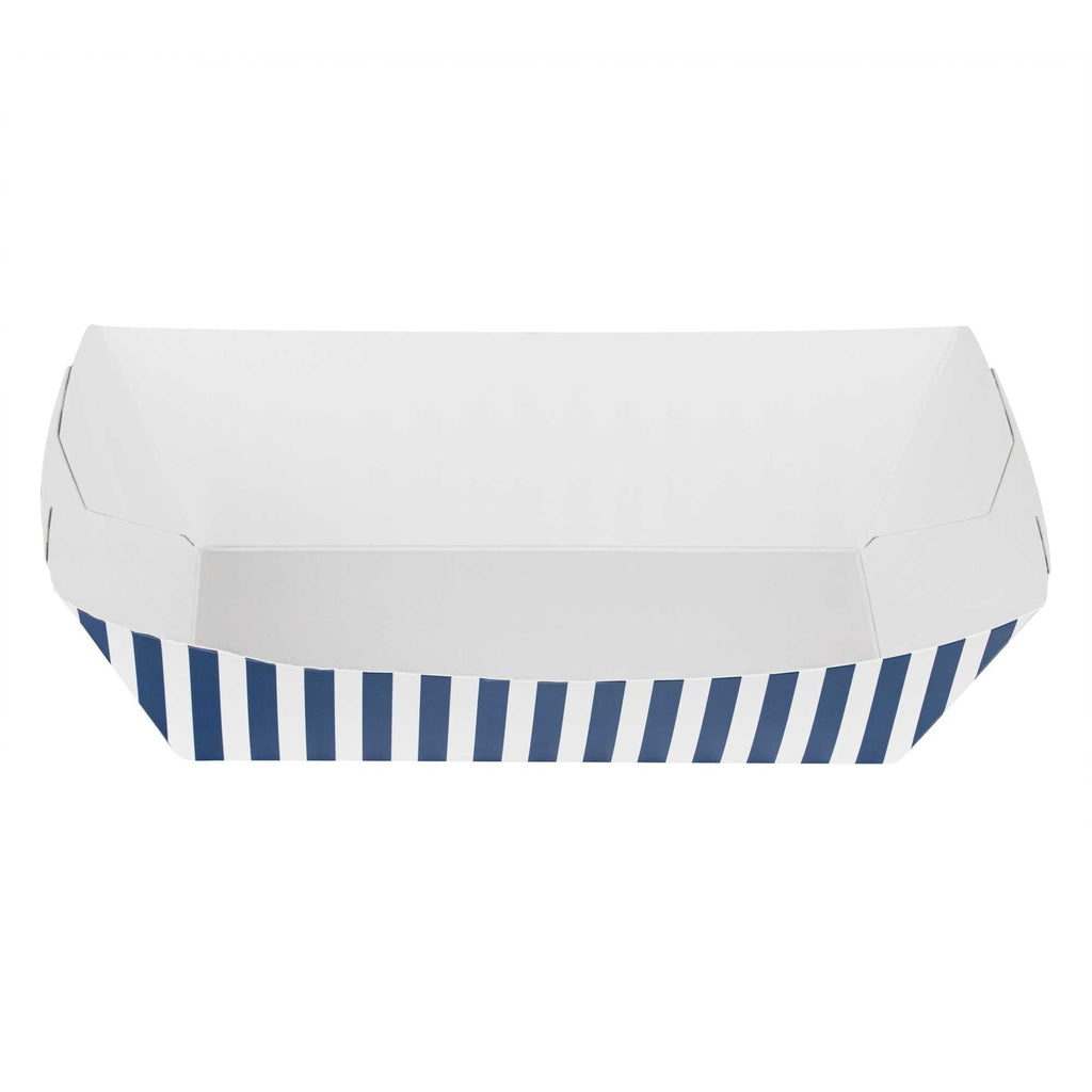 Bio Tek 2 lb Blue and White Stripe Paper #200 Food Tray / Boat - 6 1/2" x 3 3/4" x 2 1/4" - 50 count box