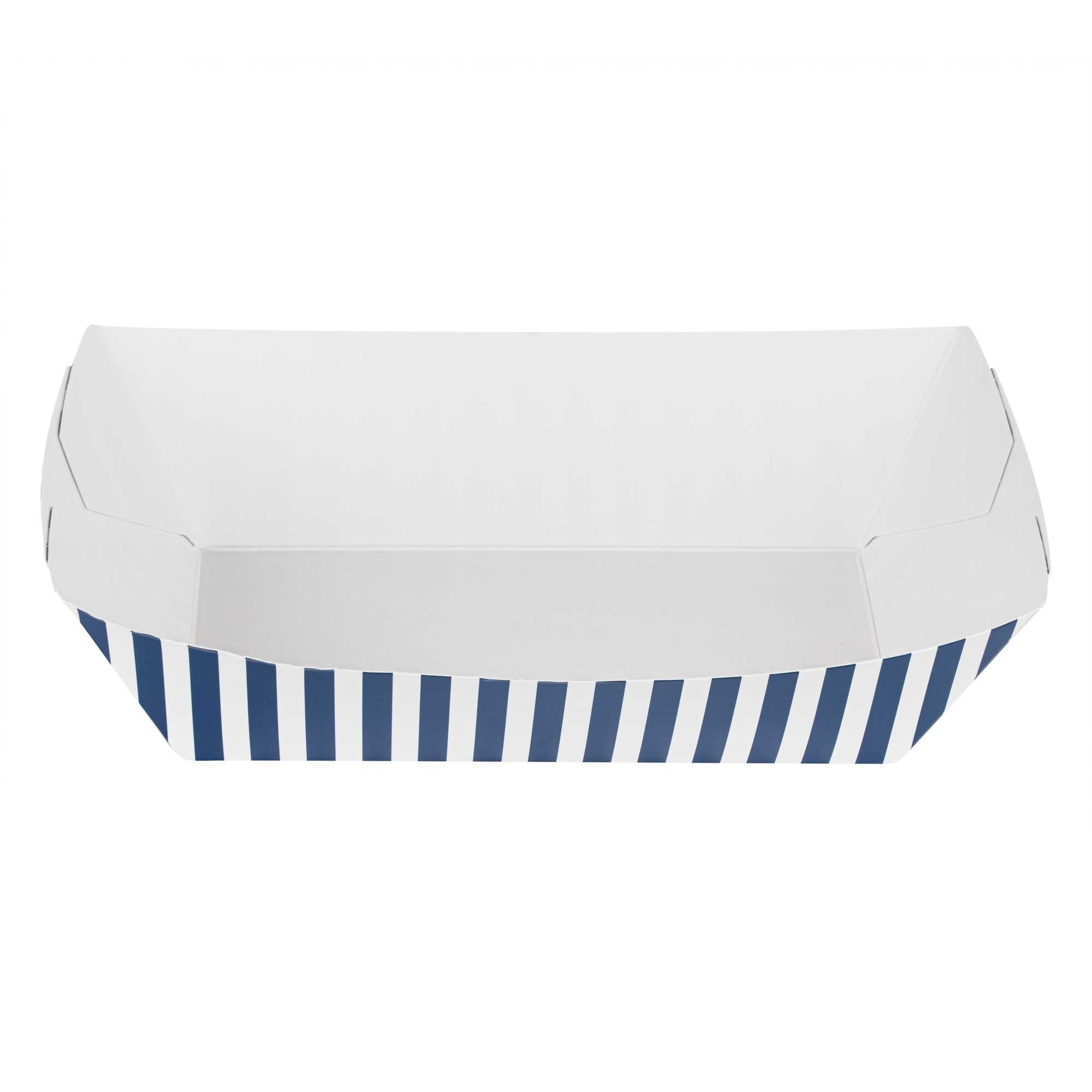 Bio Tek 2 lb Blue and White Stripe Paper #200 Food Tray / Boat - 6 1/2" x 3 3/4" x 2 1/4" - 50 count box