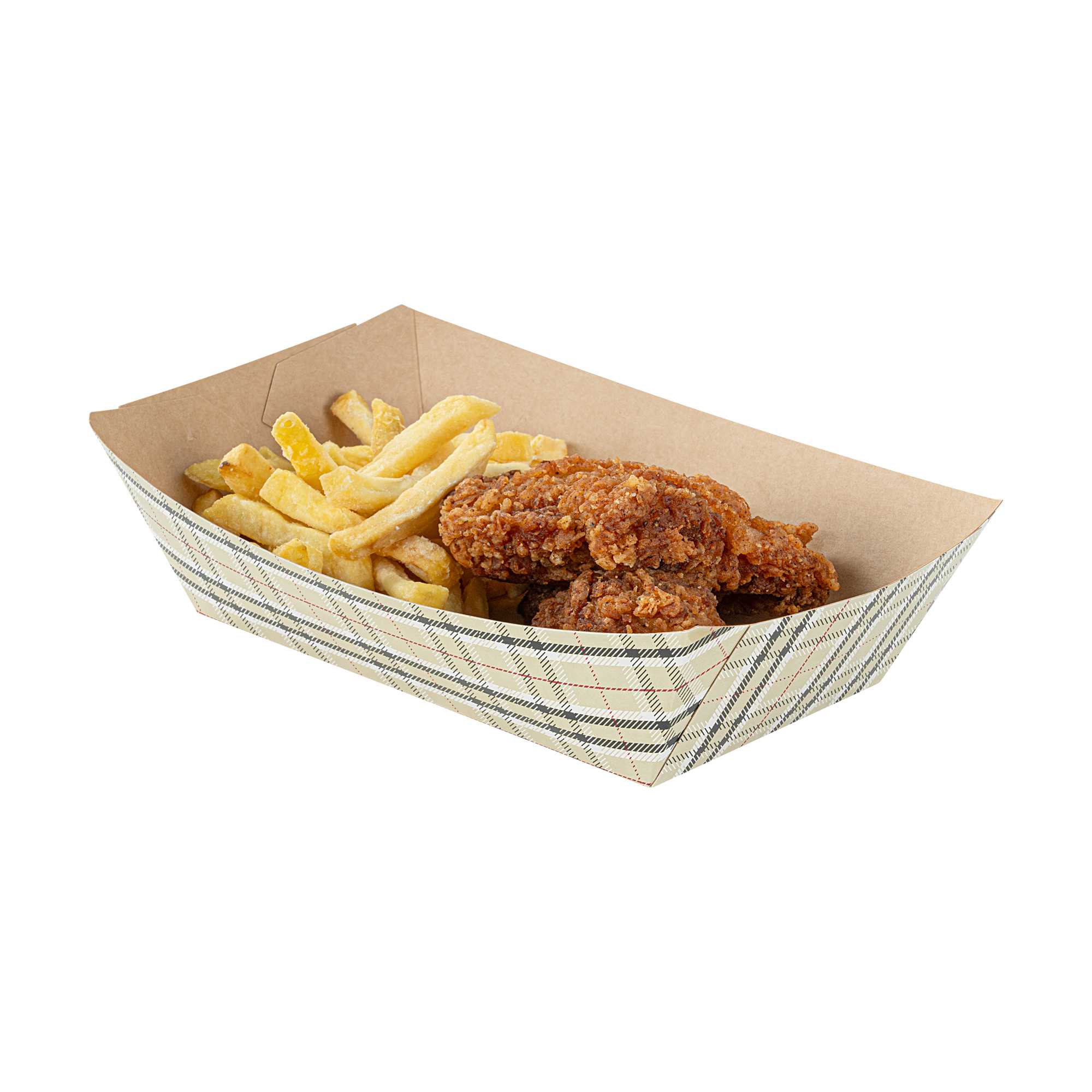 Bio Tek 2 lb Plaid Paper #200 Food Tray / Boat - 6 1/2" x 3 3/4" x 2 1/4" - 200 count box
