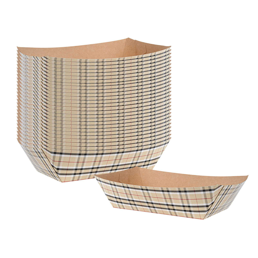 Bio Tek 2 lb Plaid Paper #200 Food Tray / Boat - 6 1/2" x 3 3/4" x 2 1/4" - 200 count box