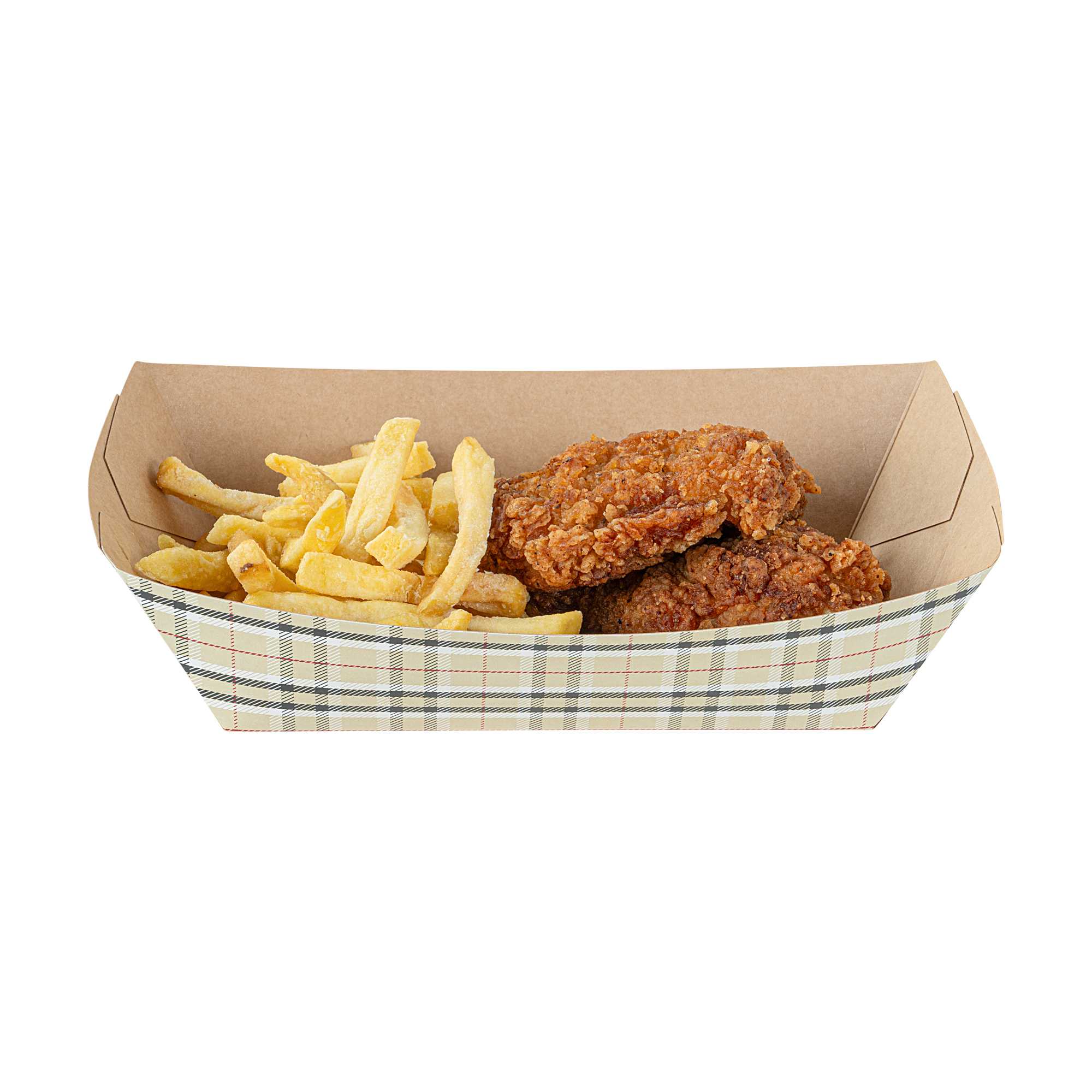 Bio Tek 2 lb Plaid Paper #200 Food Tray / Boat - 6 1/2" x 3 3/4" x 2 1/4" - 50 count box