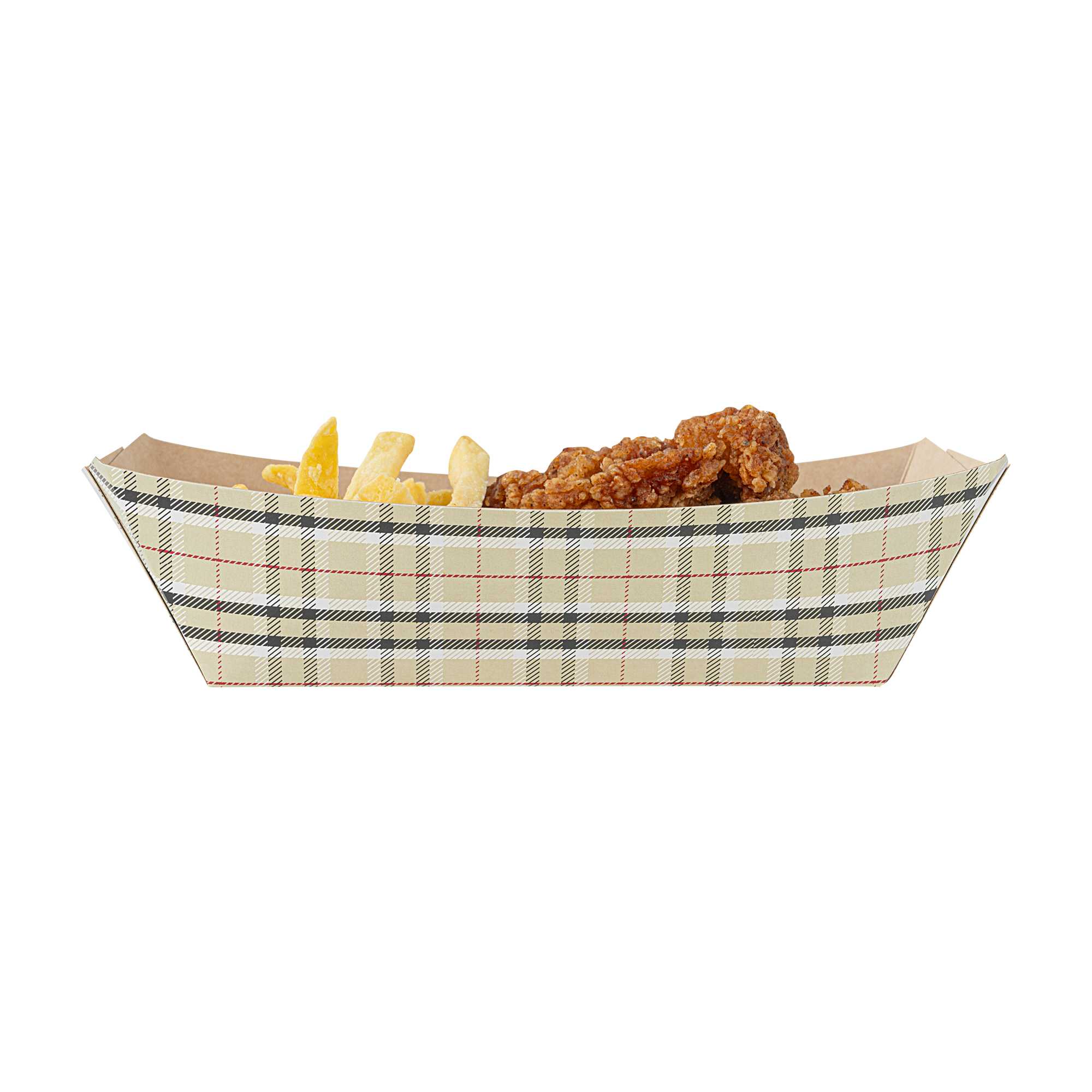 Bio Tek 2 lb Plaid Paper #200 Food Tray / Boat - 6 1/2" x 3 3/4" x 2 1/4" - 50 count box