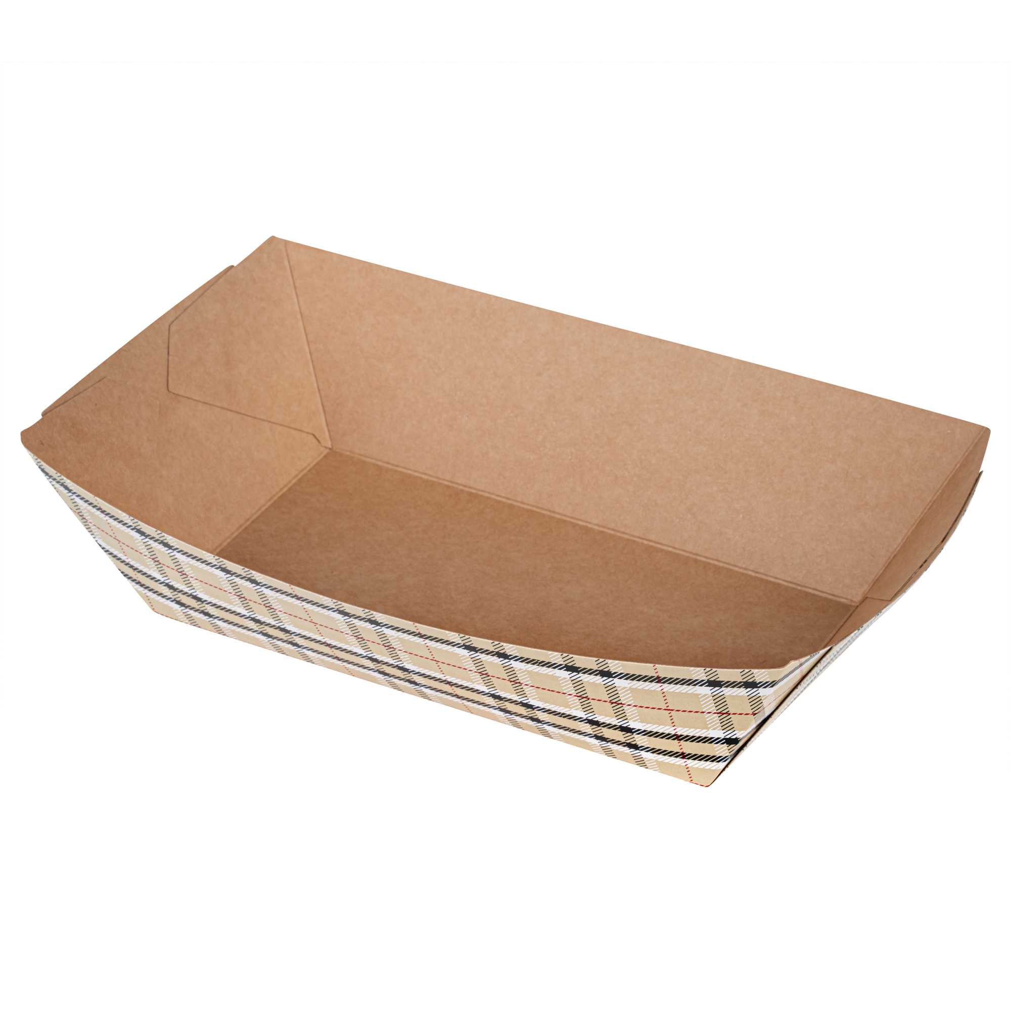 Bio Tek 2 lb Plaid Paper #200 Food Tray / Boat - 6 1/2" x 3 3/4" x 2 1/4" - 50 count box