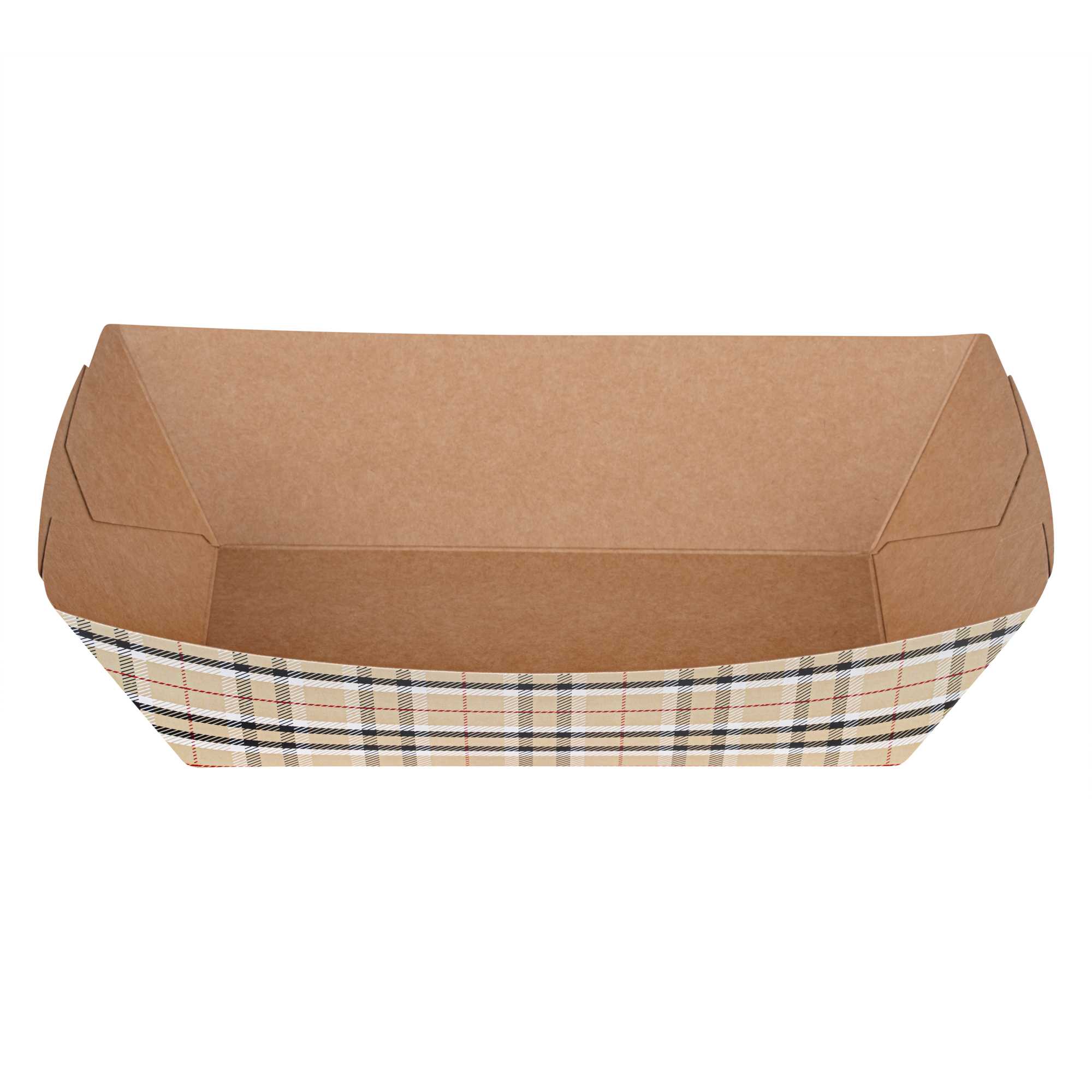 Bio Tek 2 lb Plaid Paper #200 Food Tray / Boat - 6 1/2" x 3 3/4" x 2 1/4" - 50 count box