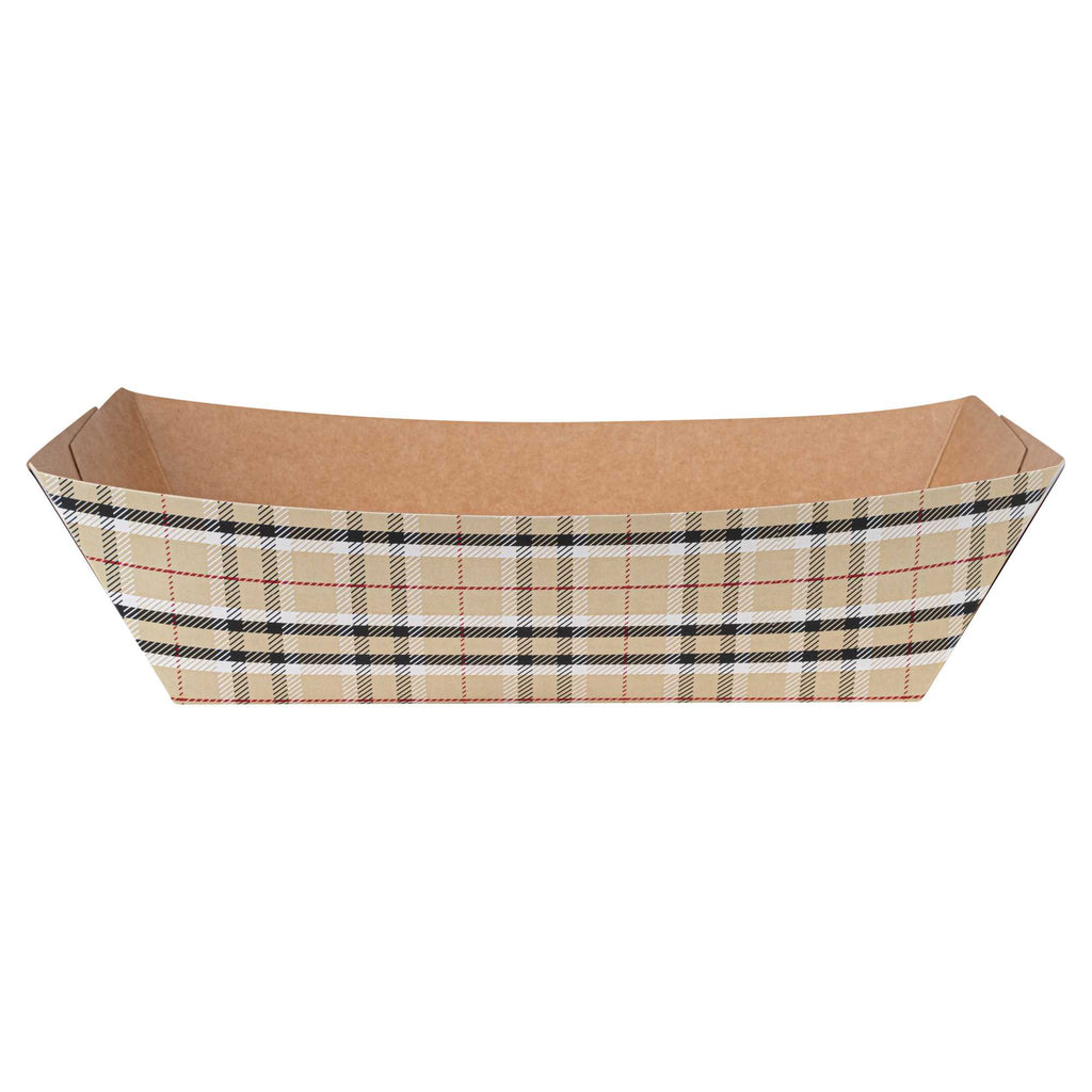 Bio Tek 2 lb Plaid Paper #200 Food Tray / Boat - 6 1/2" x 3 3/4" x 2 1/4" - 200 count box