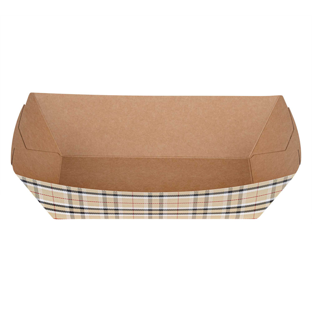 Bio Tek 2 lb Plaid Paper #200 Food Tray / Boat - 6 1/2" x 3 3/4" x 2 1/4" - 200 count box