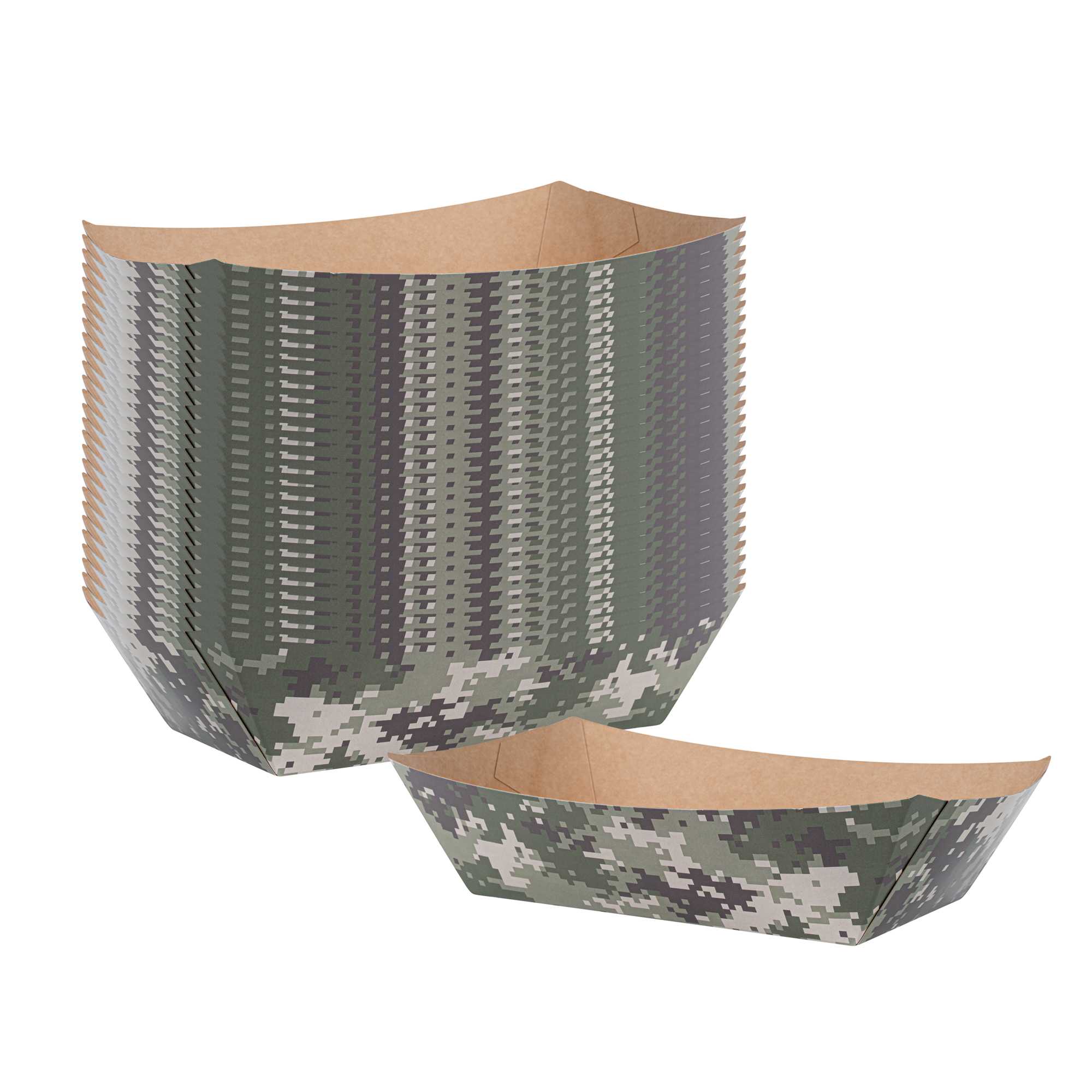 Bio Tek 2 lb Camouflage Paper #200 Food Tray / Boat - 6 1/2" x 3 3/4" x 2 1/4" - 200 count box