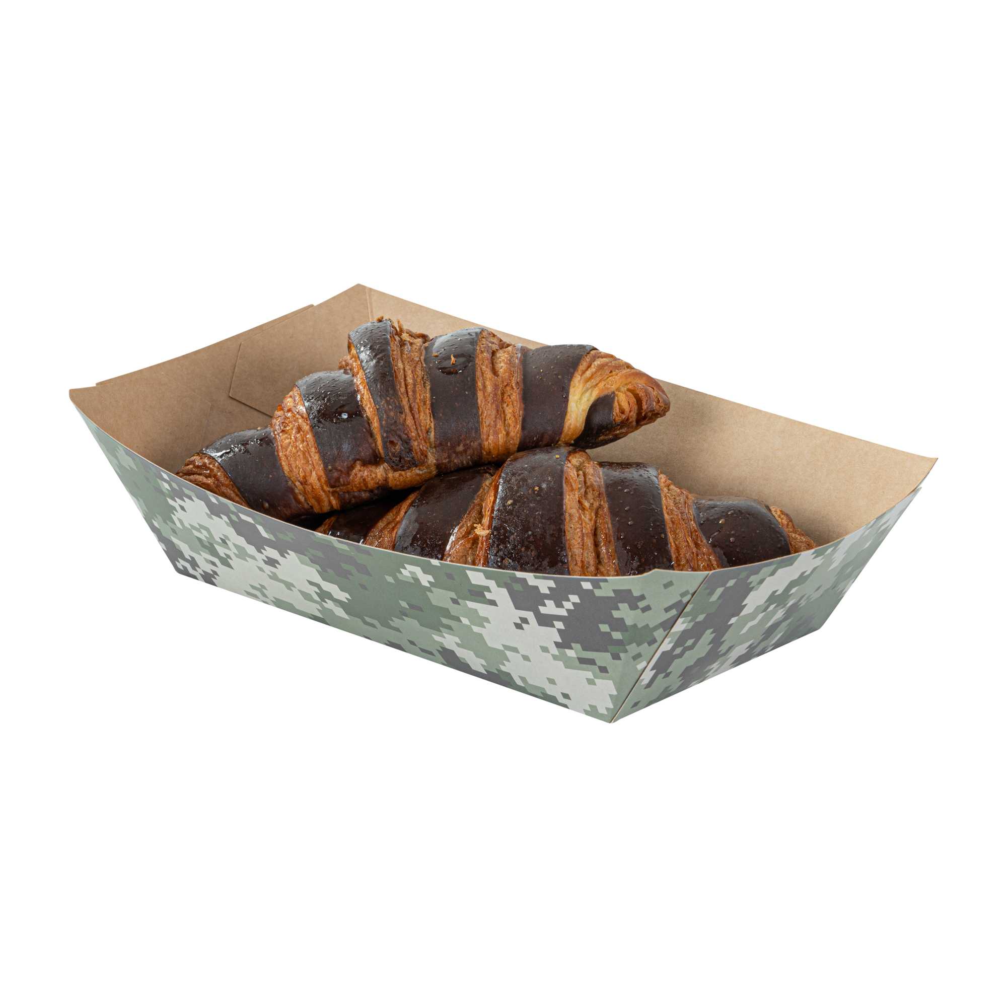 Bio Tek 2 lb Camouflage Paper #200 Food Tray / Boat - 6 1/2" x 3 3/4" x 2 1/4" - 50 count box