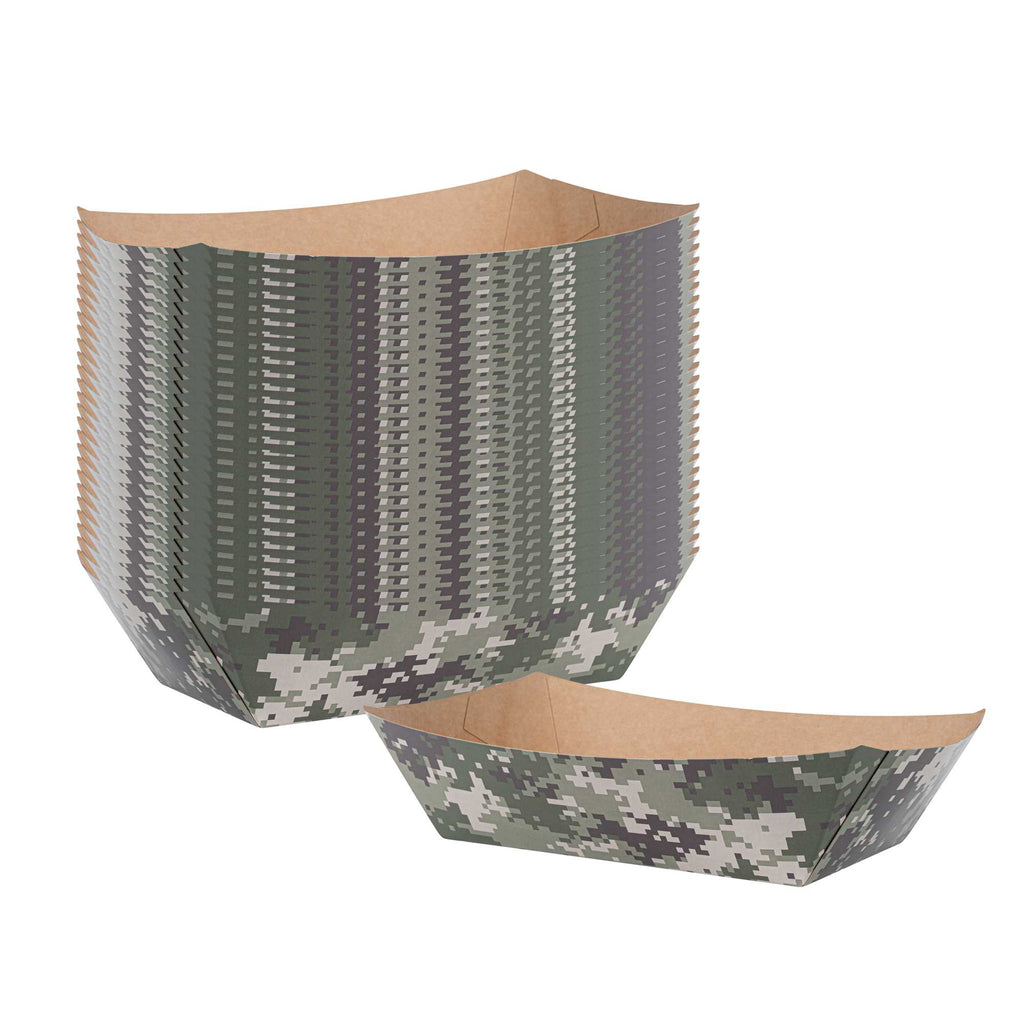 Bio Tek 2 lb Camouflage Paper #200 Food Tray / Boat - 6 1/2" x 3 3/4" x 2 1/4" - 50 count box