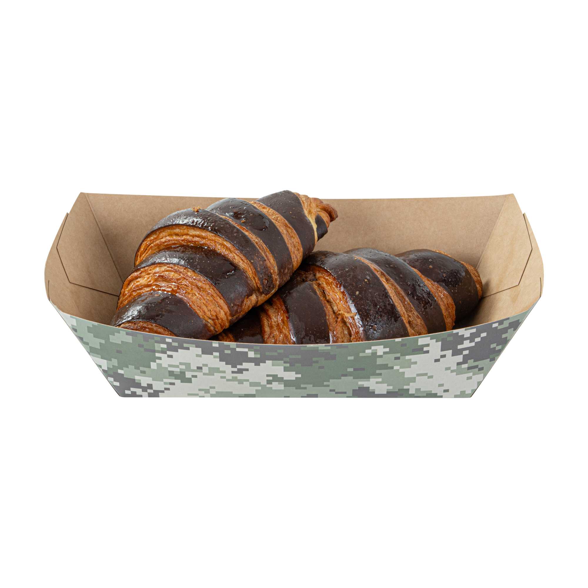 Bio Tek 2 lb Camouflage Paper #200 Food Tray / Boat - 6 1/2" x 3 3/4" x 2 1/4" - 50 count box