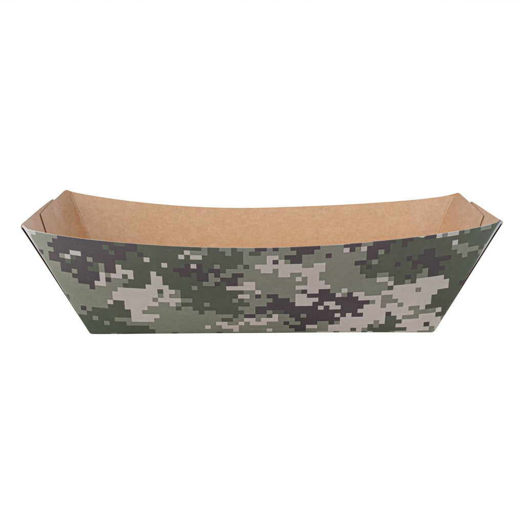 Bio Tek 2 lb Camouflage Paper #200 Food Tray / Boat - 6 1/2" x 3 3/4" x 2 1/4" - 50 count box
