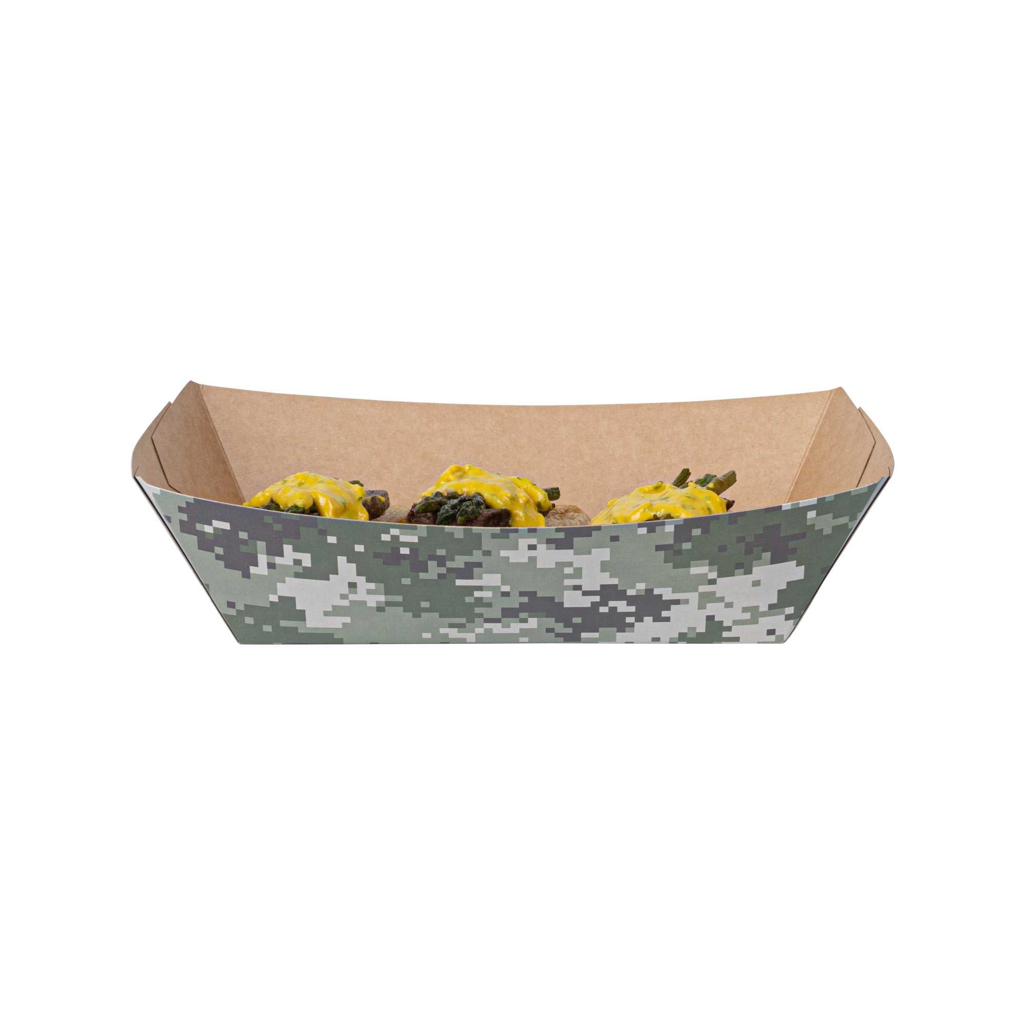 Bio Tek 2 lb Camouflage Paper #200 Food Tray / Boat - 6 1/2" x 3 3/4" x 2 1/4" - 200 count box