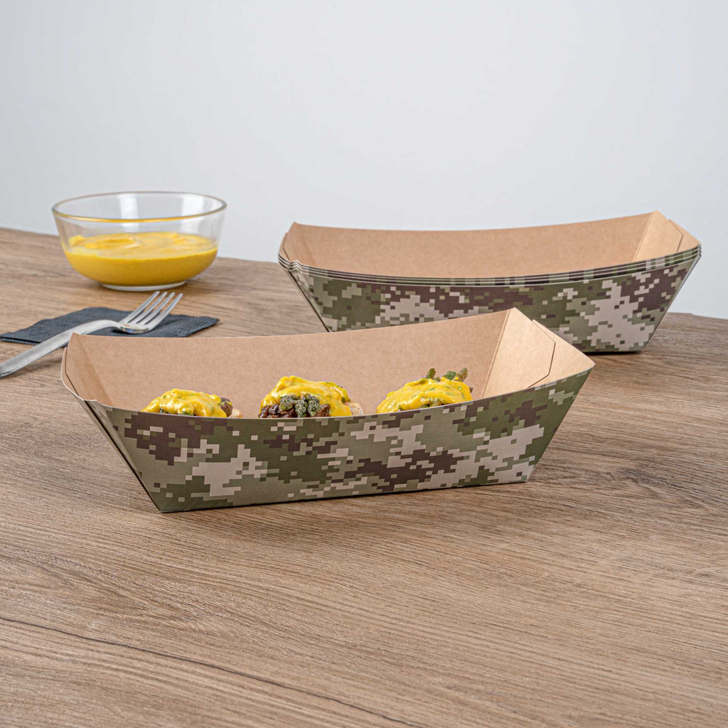 Bio Tek 2 lb Camouflage Paper #200 Food Tray / Boat - 6 1/2" x 3 3/4" x 2 1/4" - 200 count box