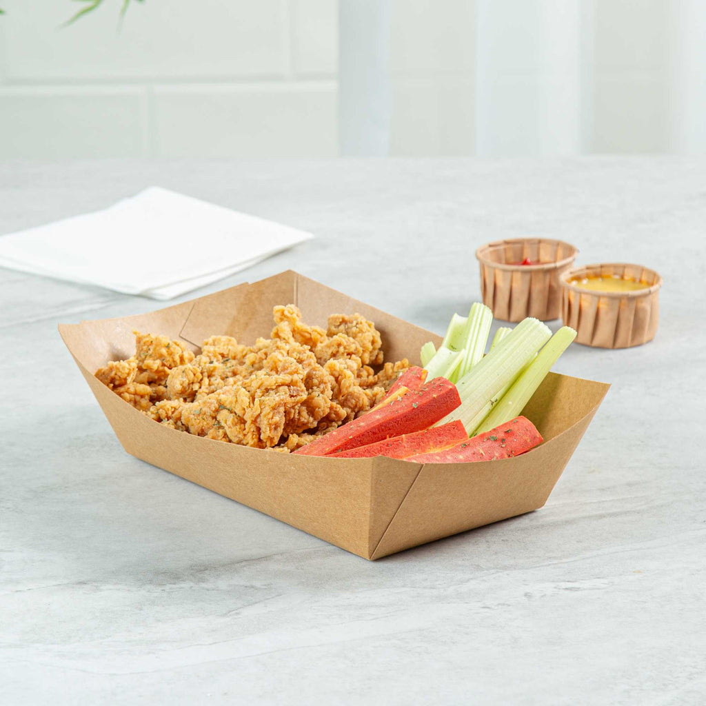 Bio Tek 2 lb Kraft Paper #200 Food Tray / Boat - 6 1/2" x 3 3/4" x 2 1/4" - 200 count box