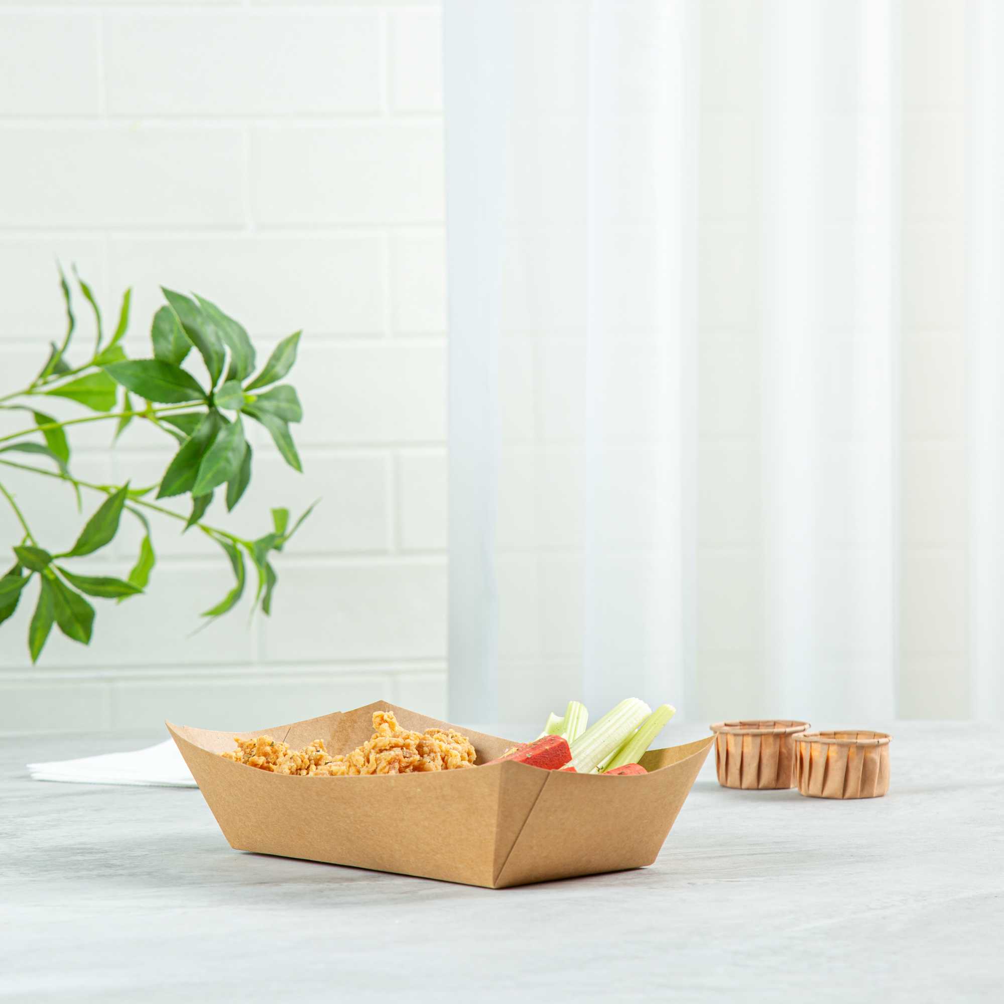Bio Tek 2 lb Kraft Paper #200 Food Tray / Boat - 6 1/2" x 3 3/4" x 2 1/4" - 50 count box