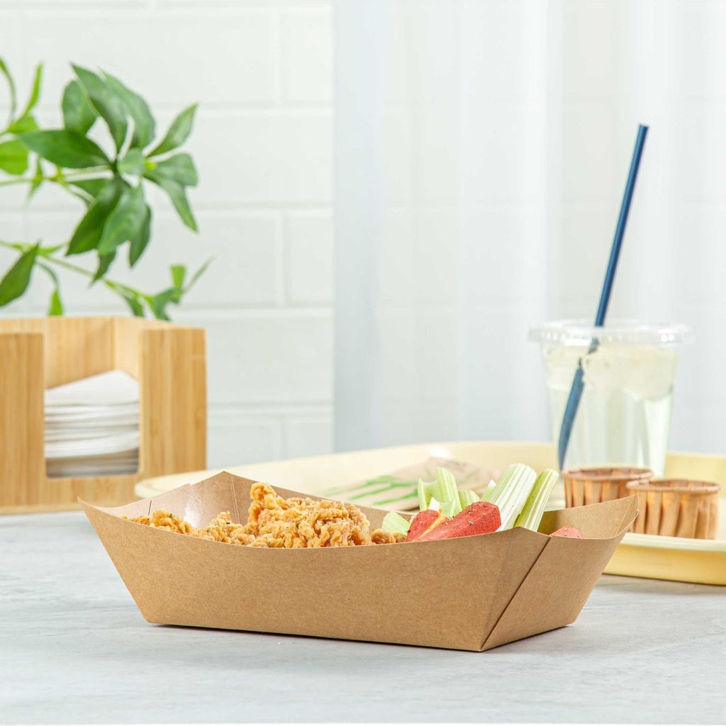 Bio Tek 2 lb Kraft Paper #200 Food Tray / Boat - 6 1/2" x 3 3/4" x 2 1/4" - 200 count box