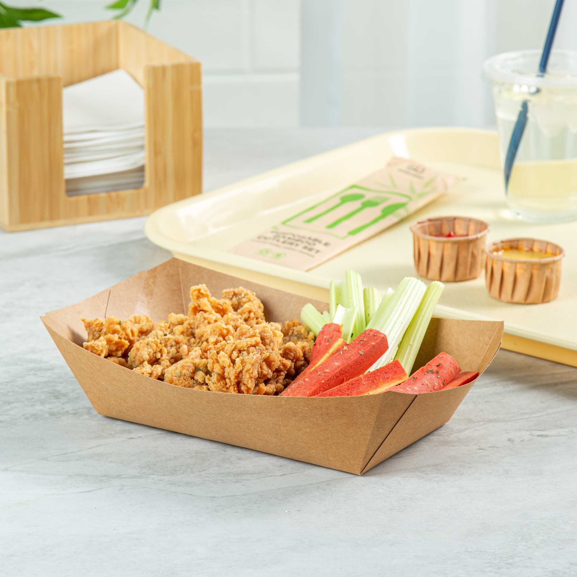 Bio Tek 2 lb Kraft Paper #200 Food Tray / Boat - 6 1/2" x 3 3/4" x 2 1/4" - 200 count box
