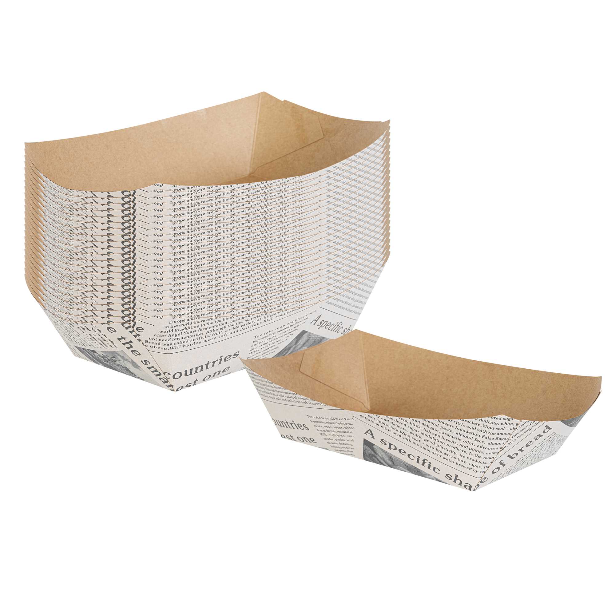 Bio Tek 2 lb Newsprint Paper #200 Food Tray / Boat - 6 1/2" x 3 3/4" x 2 1/4" - 50 count box