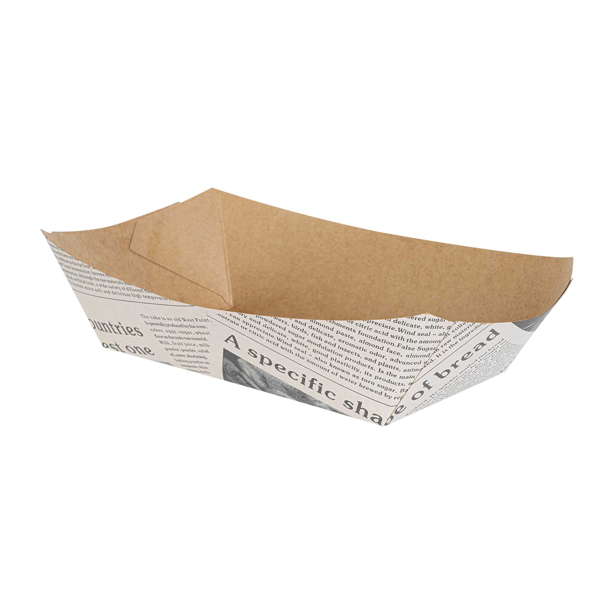 Bio Tek 2 lb Newsprint Paper #200 Food Tray / Boat - 6 1/2" x 3 3/4" x 2 1/4" - 200 count box