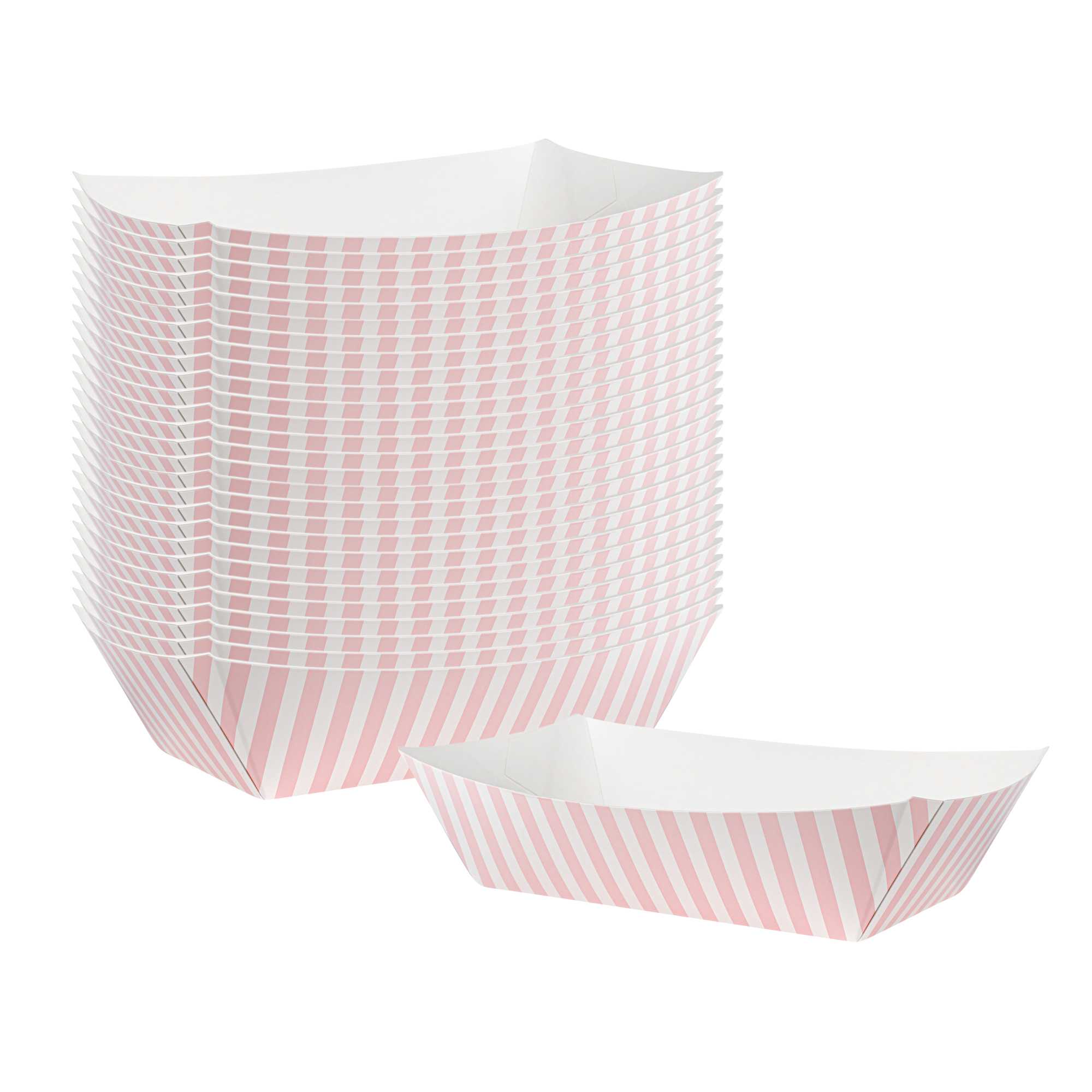 Bio Tek 2 lb Pink and White Stripe Paper #200 Food Tray / Boat - 6 1/2" x 3 3/4" x 2 1/4" - 50 count box