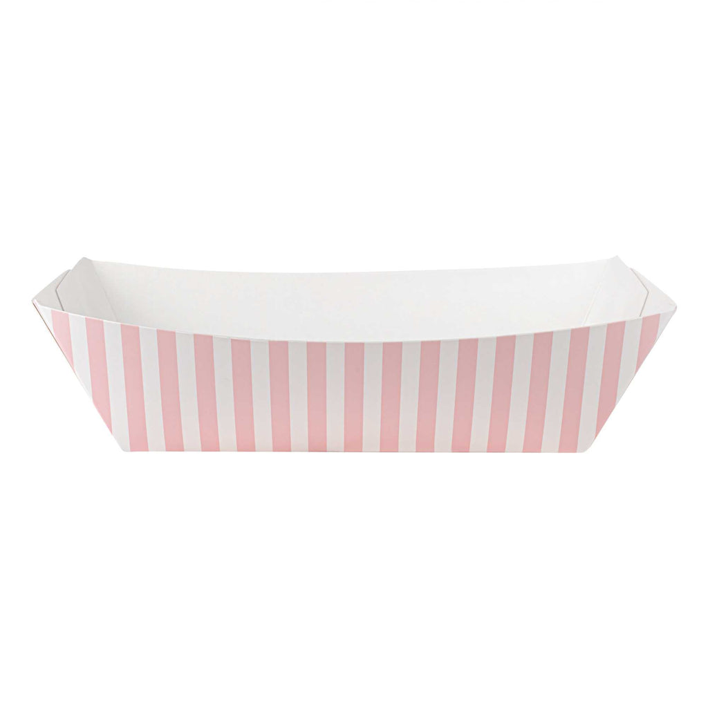 Bio Tek 2 lb Pink and White Stripe Paper #200 Food Tray / Boat - 6 1/2" x 3 3/4" x 2 1/4" - 50 count box