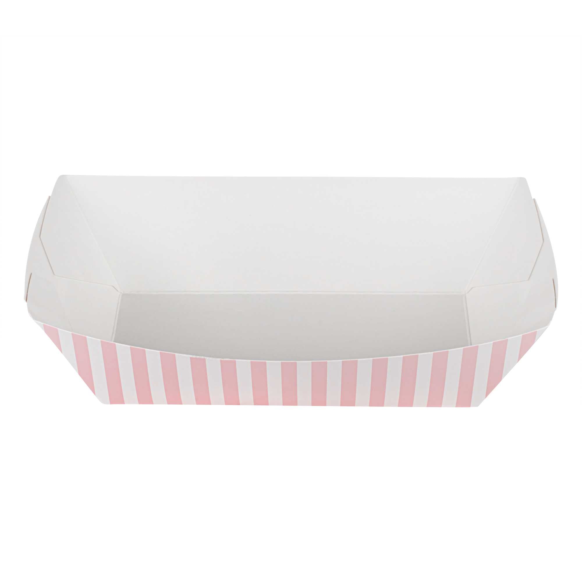Bio Tek 2 lb Pink and White Stripe Paper #200 Food Tray / Boat - 6 1/2" x 3 3/4" x 2 1/4" - 50 count box