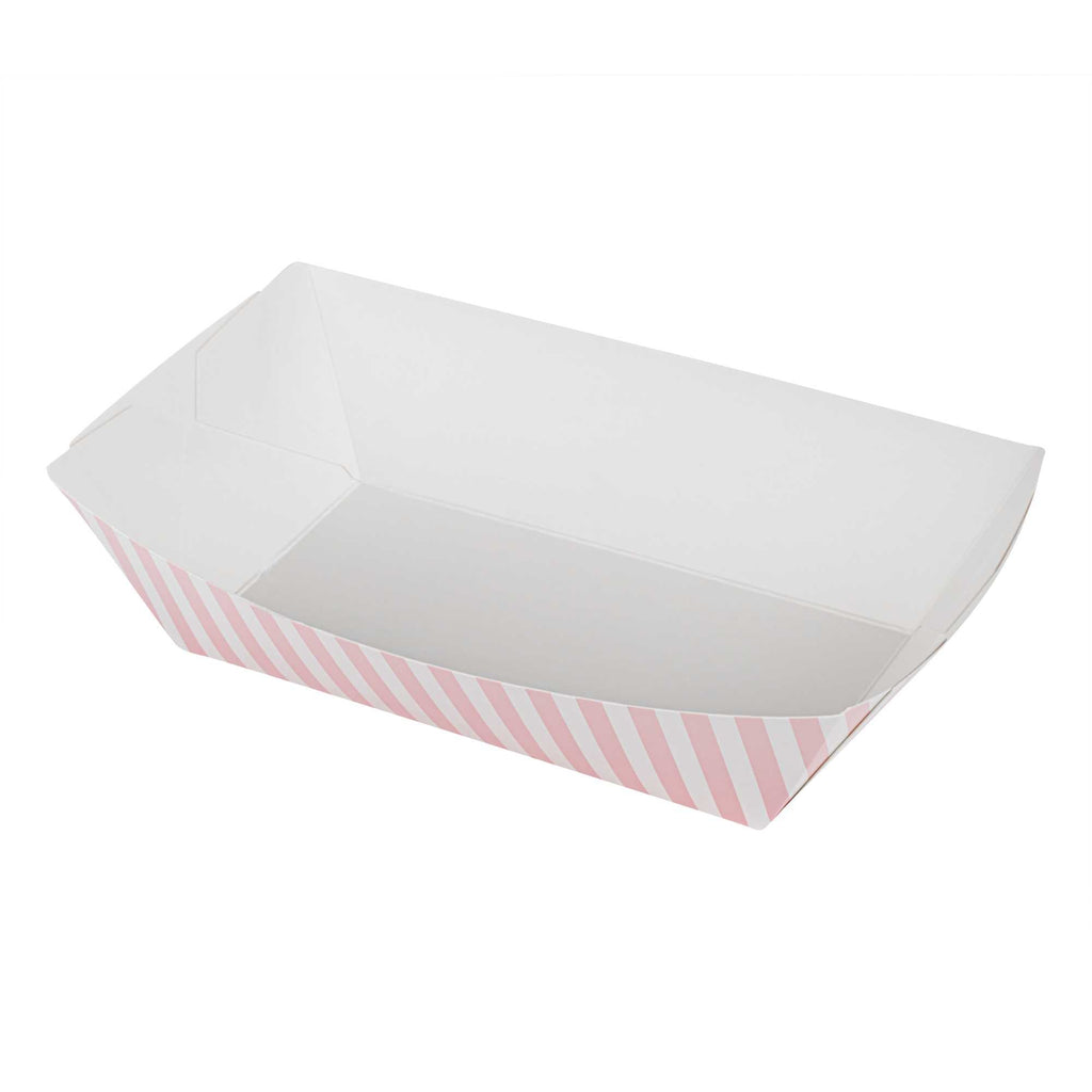 Bio Tek 2 lb Pink and White Stripe Paper #200 Food Tray / Boat - 6 1/2" x 3 3/4" x 2 1/4" - 200 count box