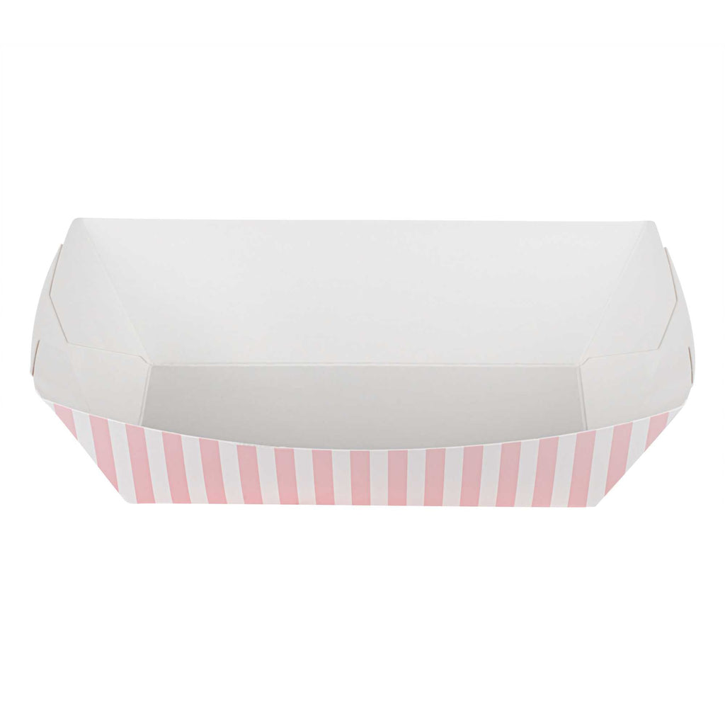 Bio Tek 2 lb Pink and White Stripe Paper #200 Food Tray / Boat - 6 1/2" x 3 3/4" x 2 1/4" - 200 count box