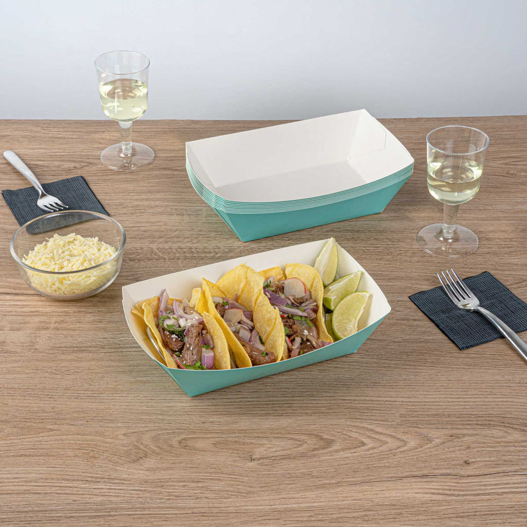 Bio Tek 2 lb Turquoise Paper #200 Food Tray / Boat - 6 1/2" x 3 3/4" x 2 1/4" - 200 count box