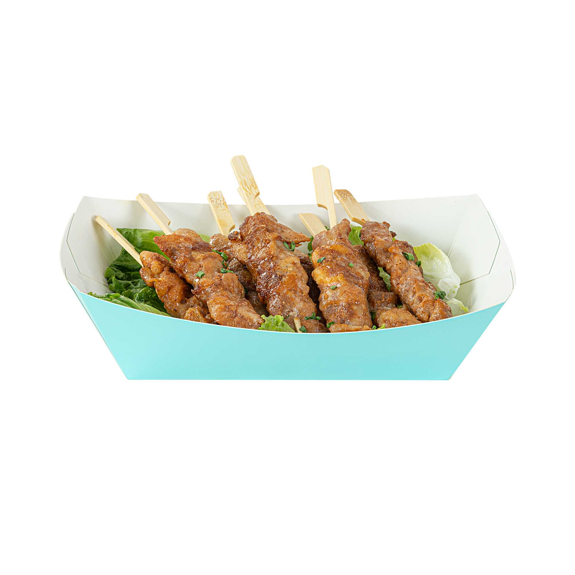 Bio Tek 2 lb Turquoise Paper #200 Food Tray / Boat - 6 1/2" x 3 3/4" x 2 1/4" - 50 count box