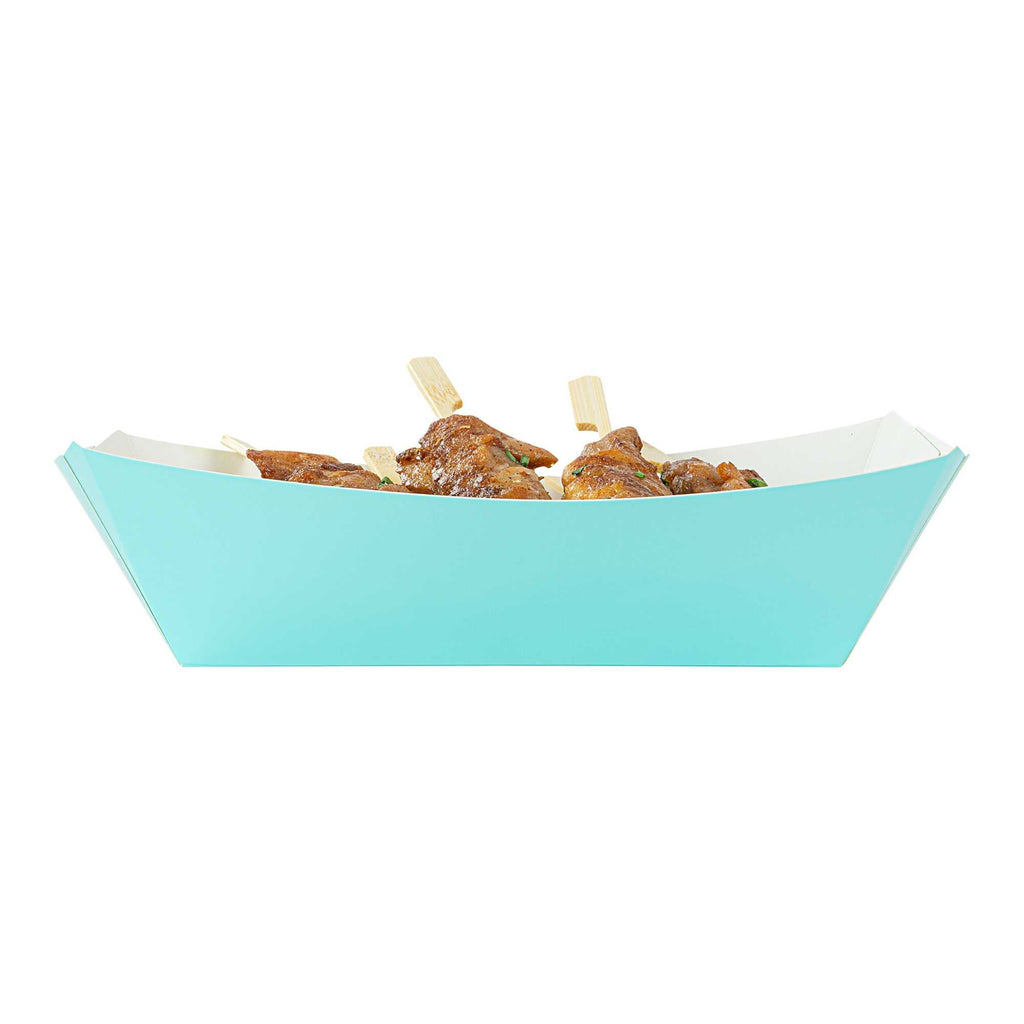 Bio Tek 2 lb Turquoise Paper #200 Food Tray / Boat - 6 1/2" x 3 3/4" x 2 1/4" - 50 count box