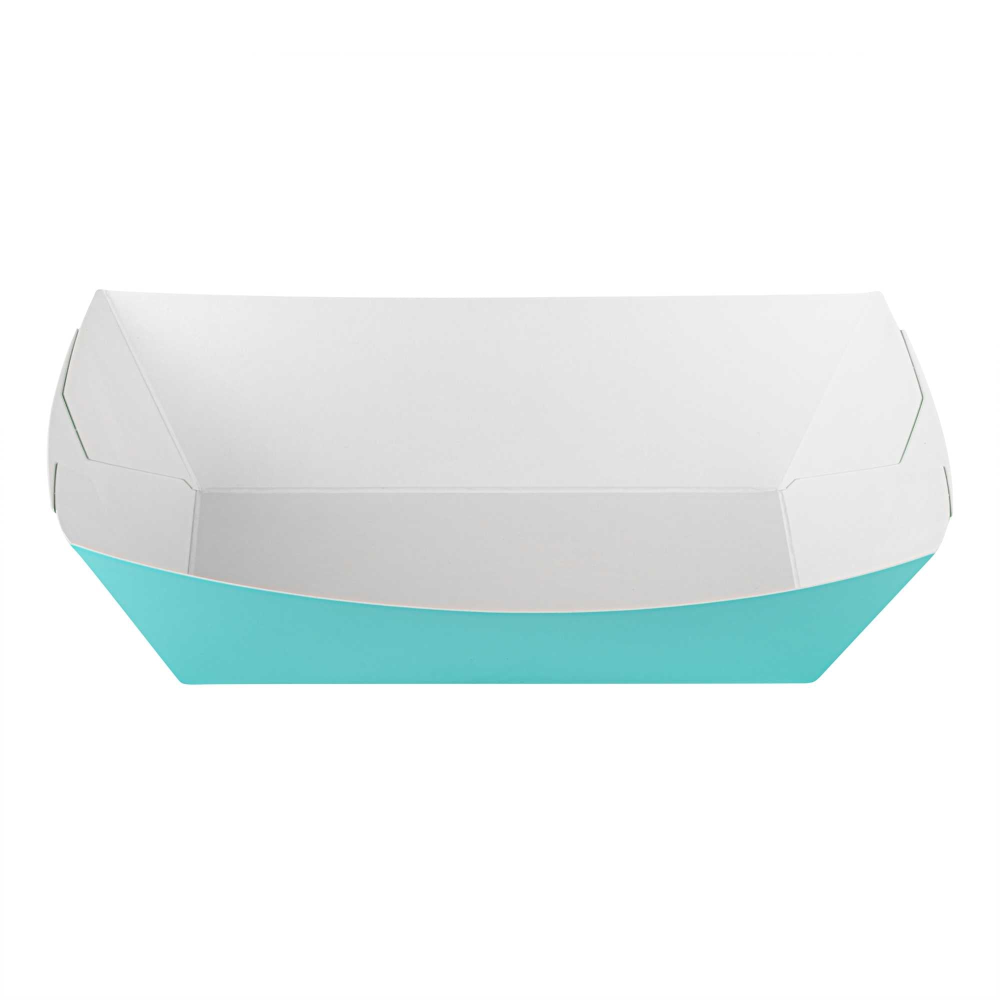 Bio Tek 2 lb Turquoise Paper #200 Food Tray / Boat - 6 1/2" x 3 3/4" x 2 1/4" - 50 count box