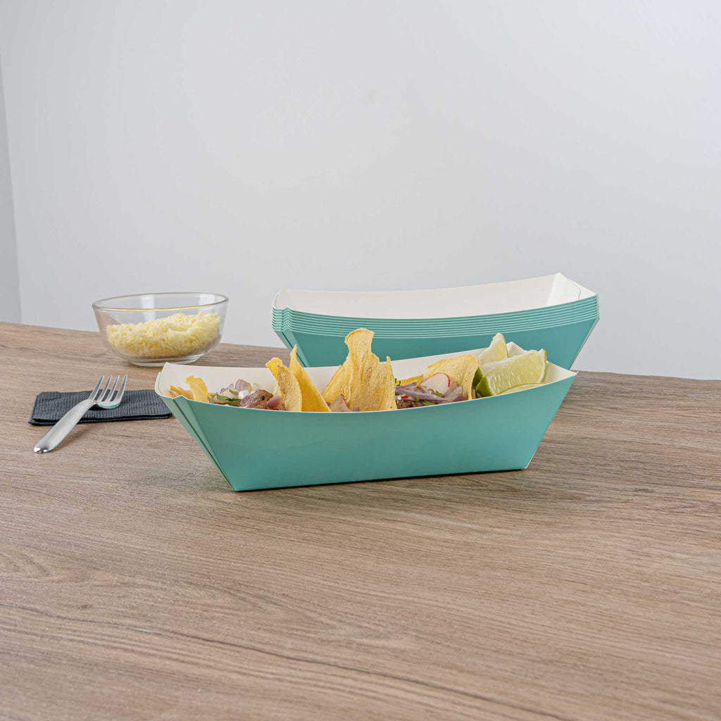 Bio Tek 2 lb Turquoise Paper #200 Food Tray / Boat - 6 1/2" x 3 3/4" x 2 1/4" - 200 count box