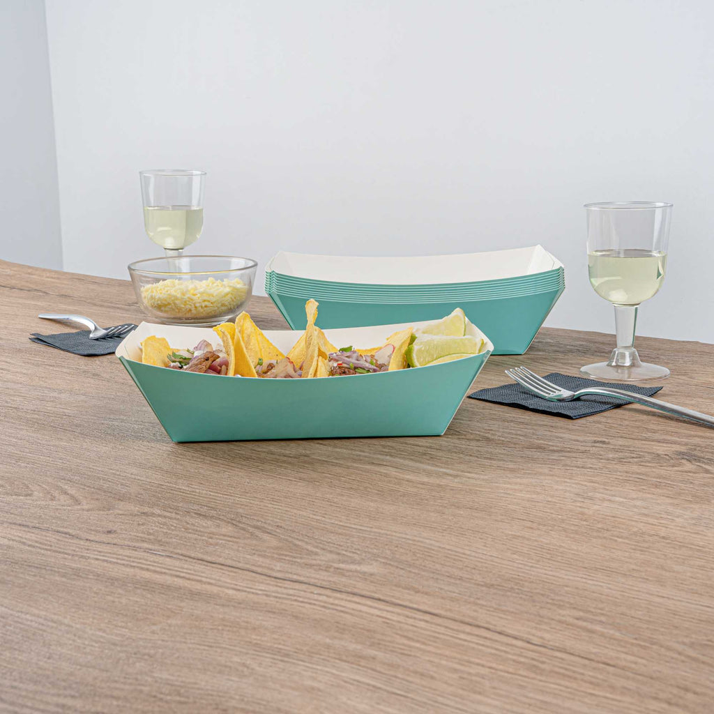 Bio Tek 2 lb Turquoise Paper #200 Food Tray / Boat - 6 1/2" x 3 3/4" x 2 1/4" - 200 count box