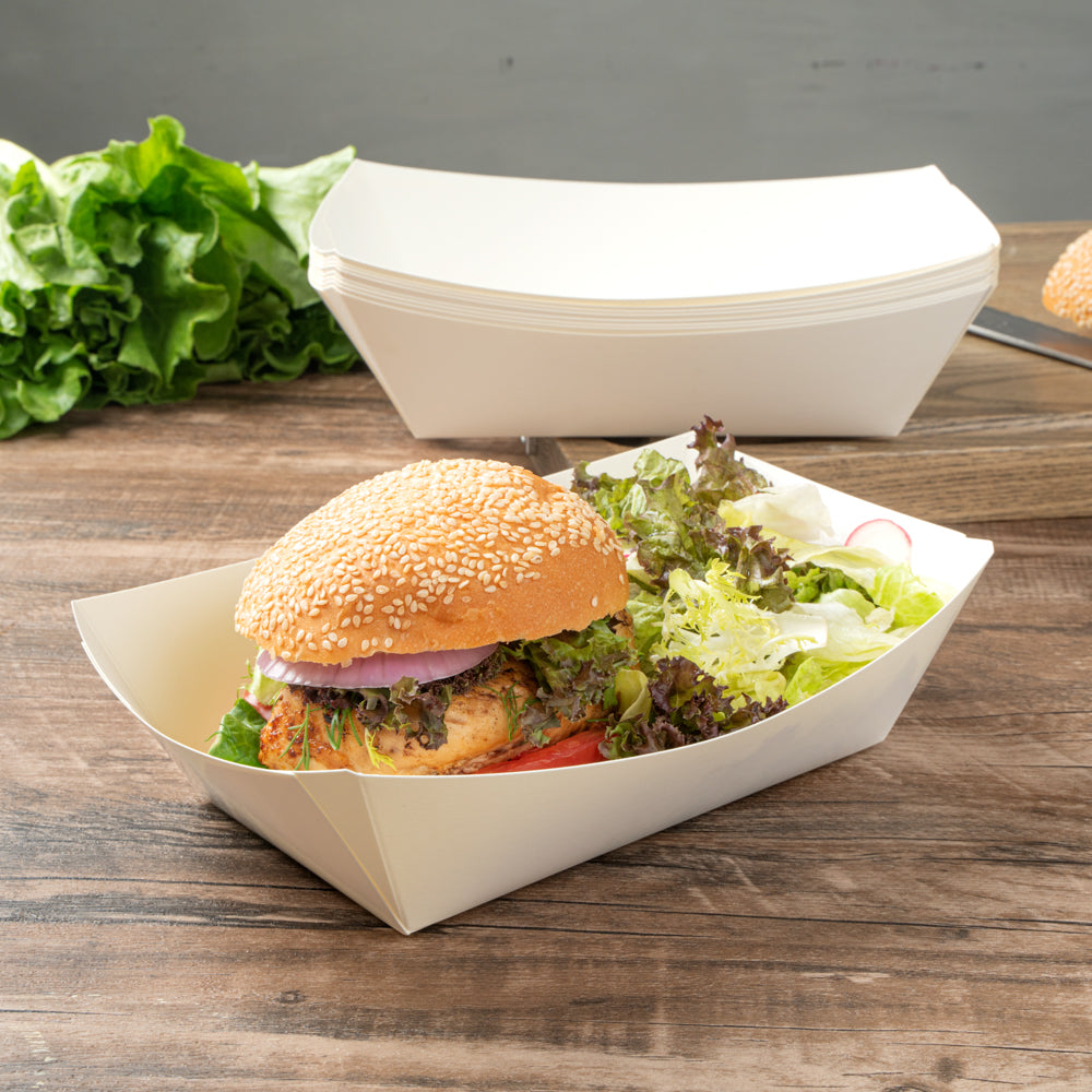 Bio Tek 2 lb White Paper #200 Food Tray / Boat - 6 1/2" x 3 3/4" x 2 1/4" - 200 count box