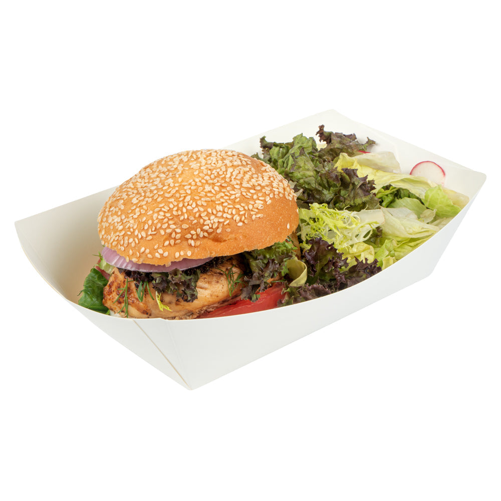 Bio Tek 2 lb White Paper #200 Food Tray / Boat - 6 1/2" x 3 3/4" x 2 1/4" - 50 count box