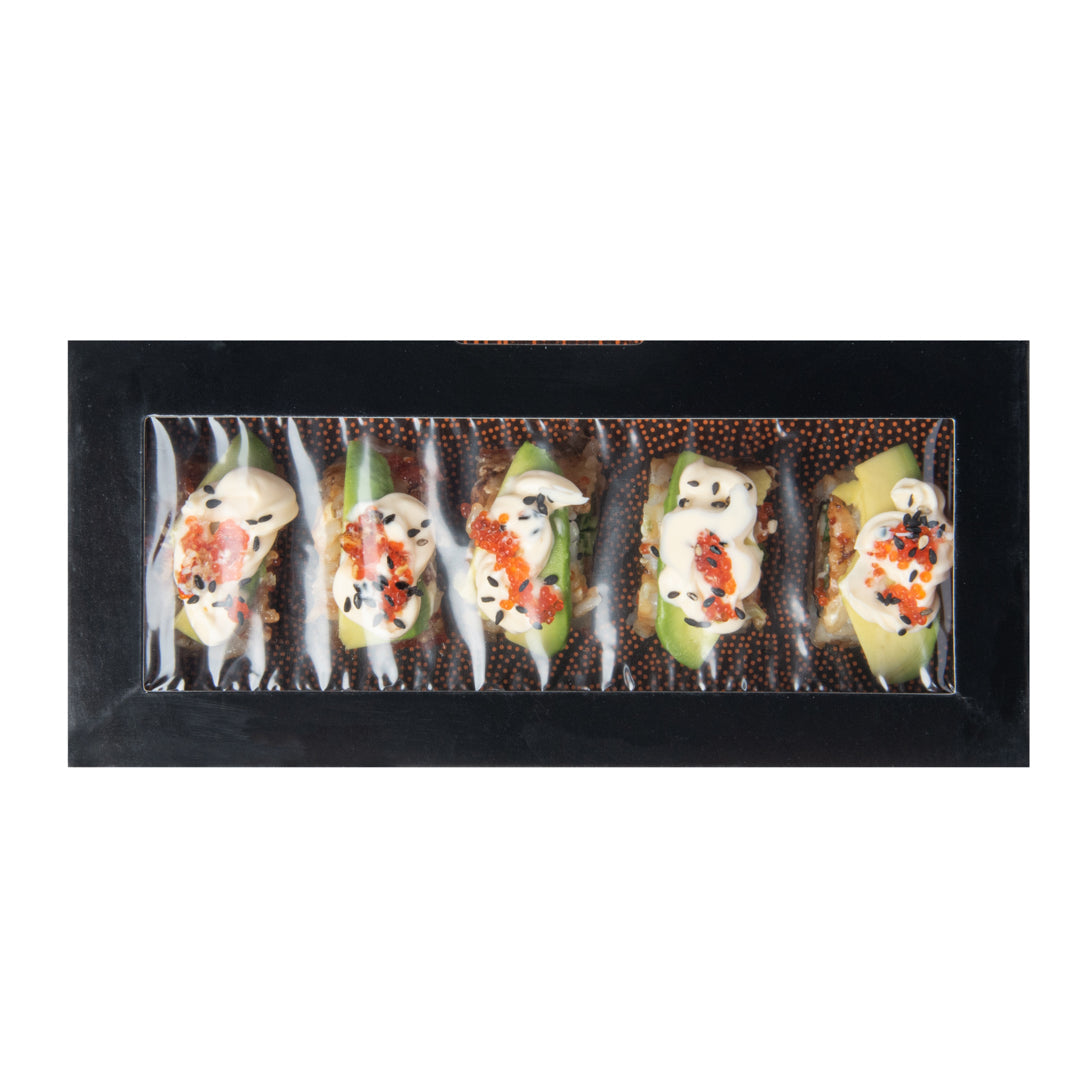 Sakura Vision Black Paper Medium Window Sushi Box - 8" x 3 1/2" x 1 3/4" - 50 count box