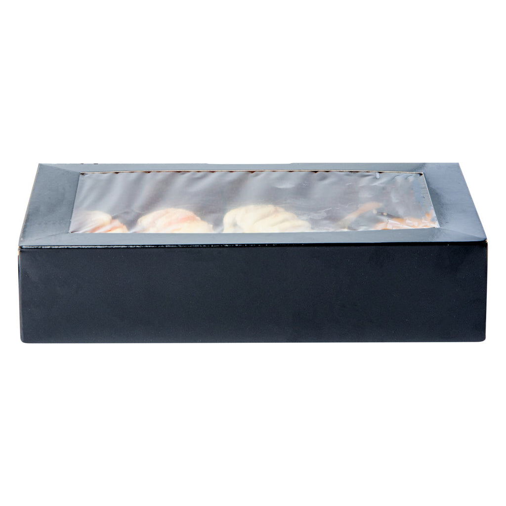 Sakura Vision Black Paper Large Window Sushi Box - 8" x 4 3/4" x 1 3/4" - 200 count box