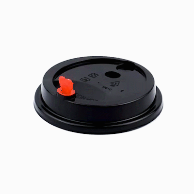 Restpresso Black Plastic Coffee Cup Lid - Fits 8, 12, 16 and 20 oz, with Red Heart Plug - 50 count box
