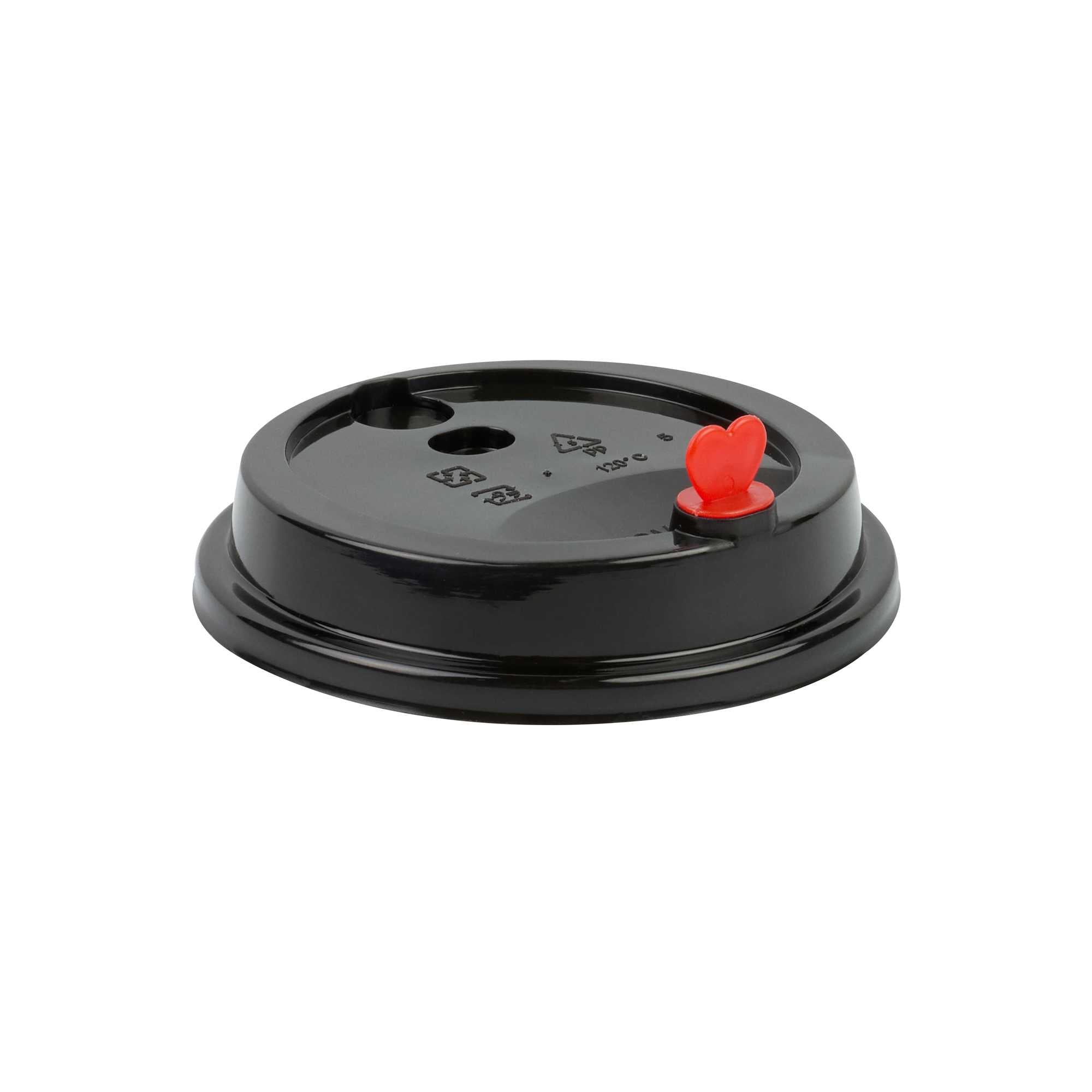 Restpresso Black Plastic Coffee Cup Lid - Fits 8, 12, 16 and 20 oz, with Red Heart Plug - 500 count box