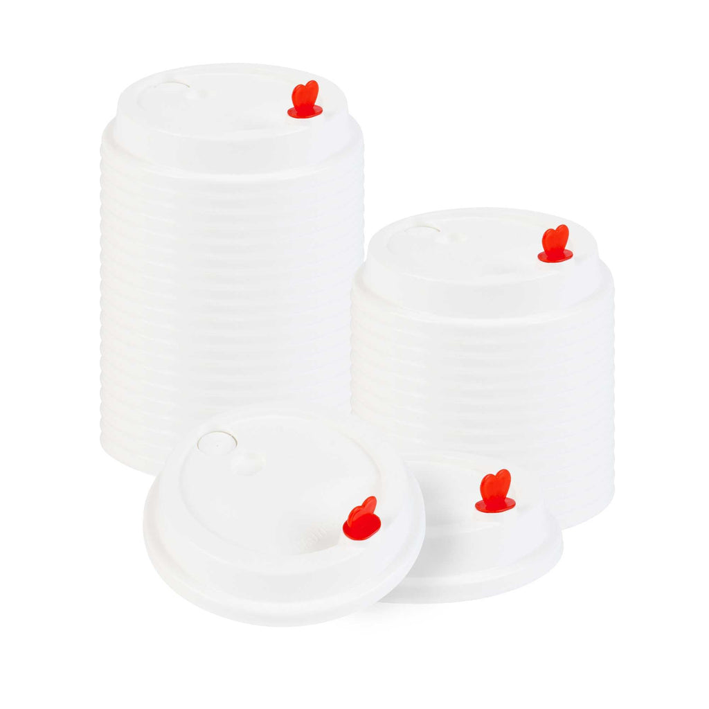 Restpresso White Plastic Coffee Cup Lid - Fits 8, 12, 16 and 20 oz, with Red Heart Plug - 500 count box