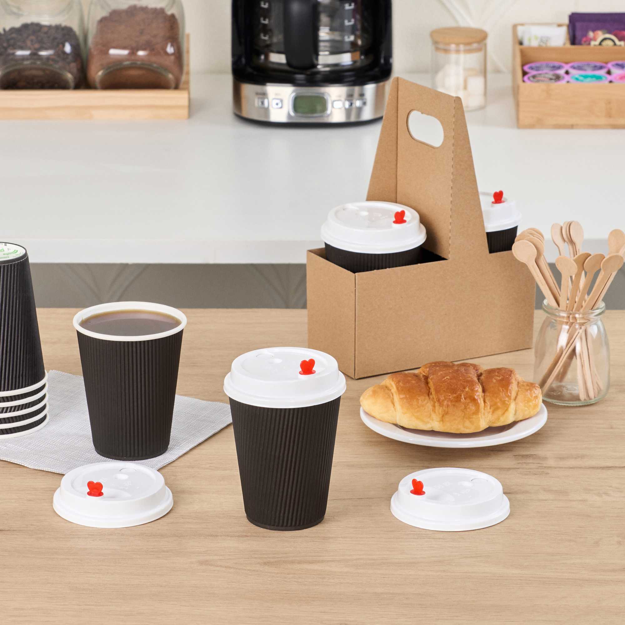 Restpresso White Plastic Coffee Cup Lid - Fits 8, 12, 16 and 20 oz, with Red Heart Plug - 500 count box