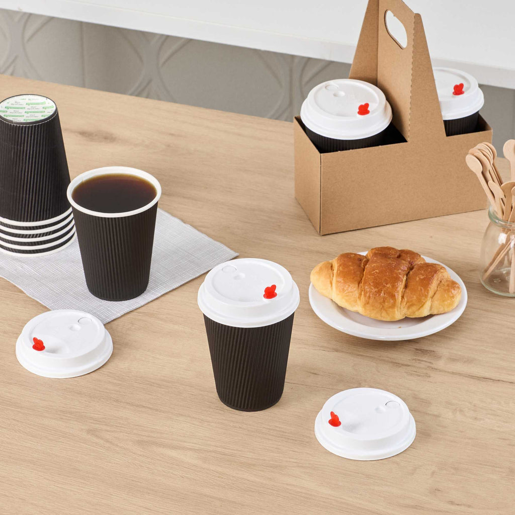 Restpresso White Plastic Coffee Cup Lid - Fits 8, 12, 16 and 20 oz, with Red Heart Plug - 500 count box