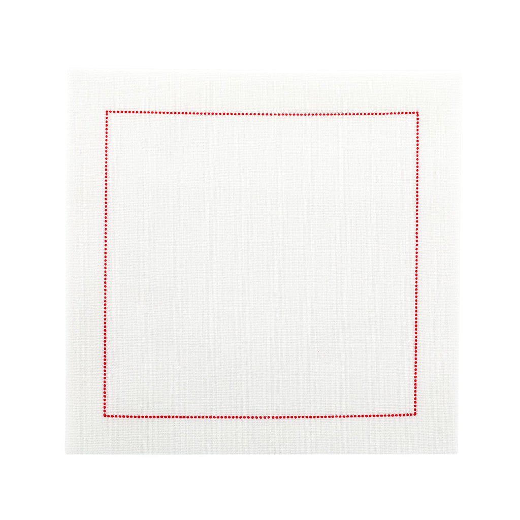 Luxenap Ecru Cotton Cocktail Napkin - Red Stitch, Organic, Disposable - 4 1/2" x 4 1/2" - 500 count box
