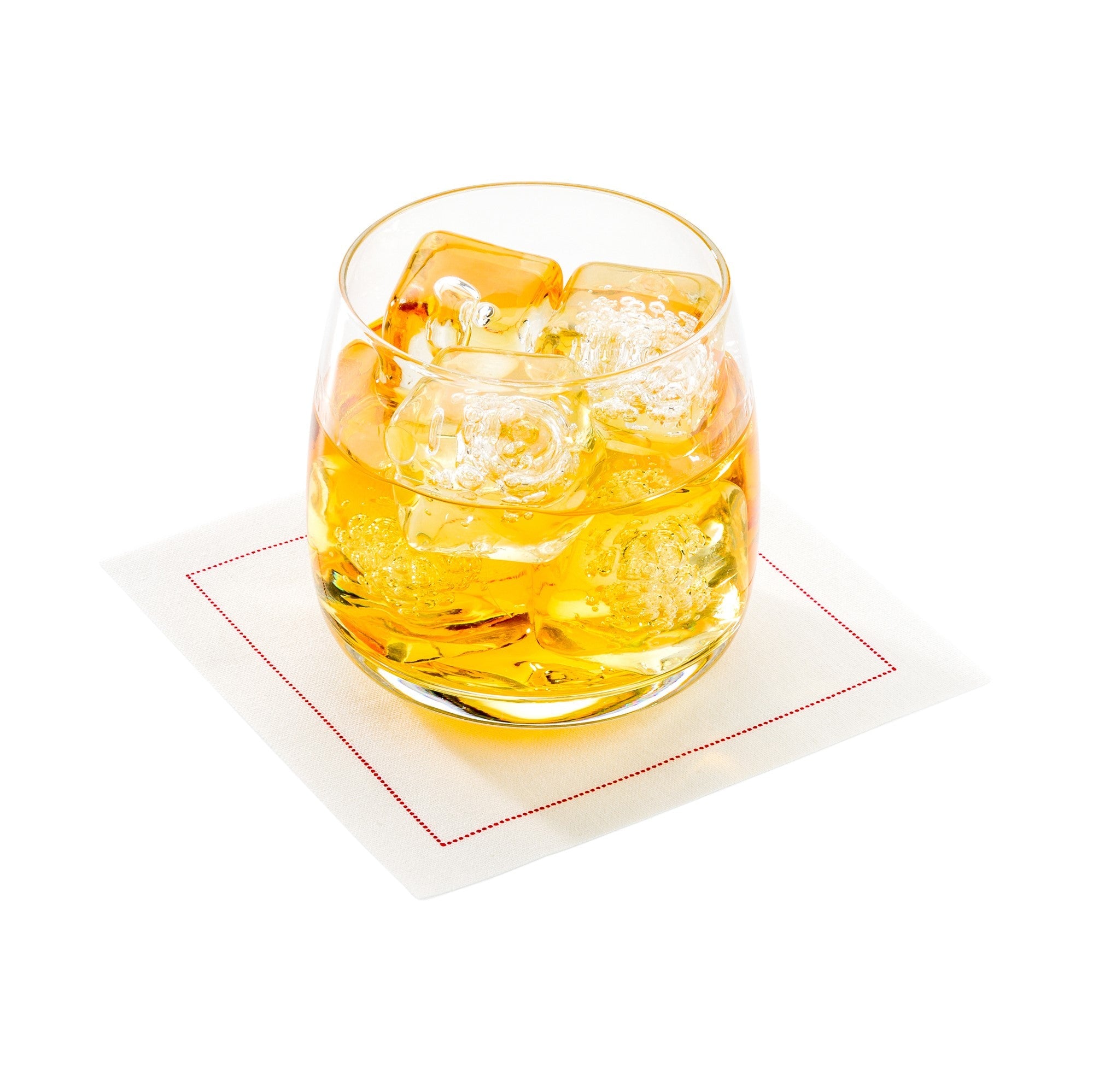 Luxenap Ecru Cotton Cocktail Napkin - Red Stitch, Organic, Disposable - 4 1/2" x 4 1/2" - 500 count box